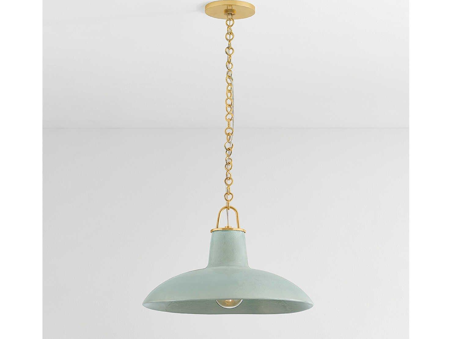 Hudson Valley Pottersville 1-Light Aged Brass Ceramic Moss Crackle Dome Pendant