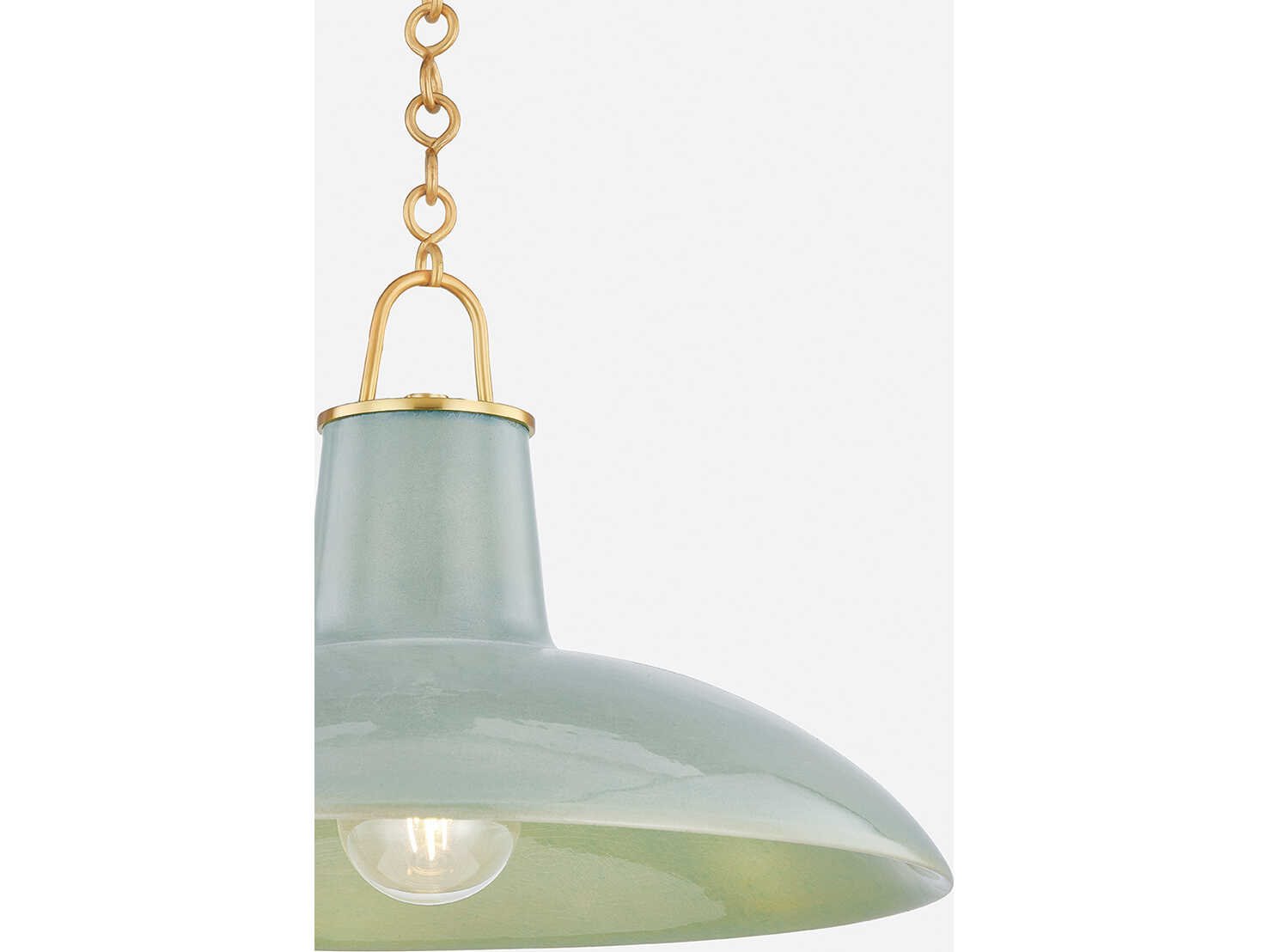 Hudson Valley Pottersville 1-Light Aged Brass Ceramic Moss Crackle Dome Pendant