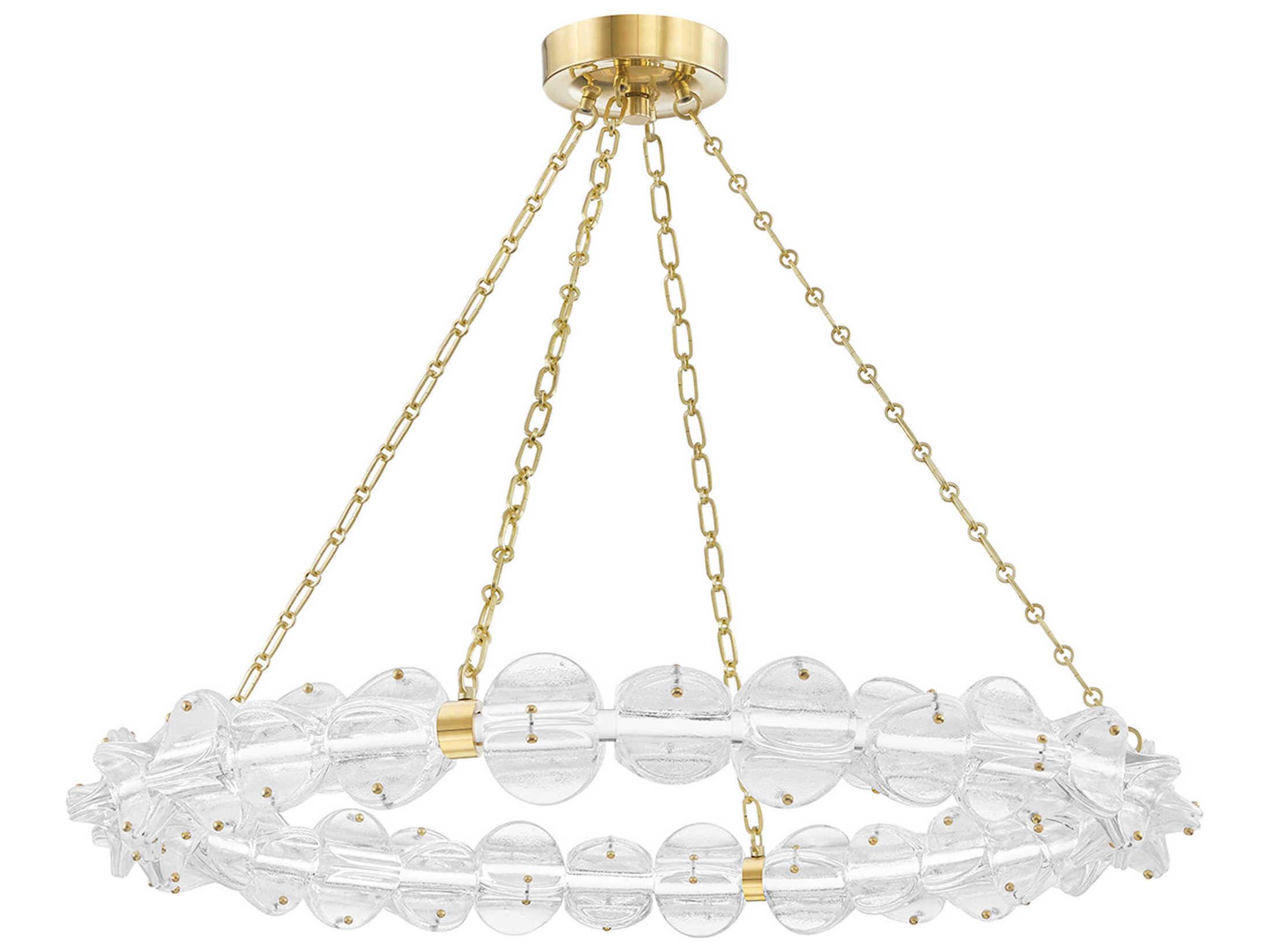 Hudson Valley Lindley 1-Light Aged Brass Etched Glass LED Chandelier