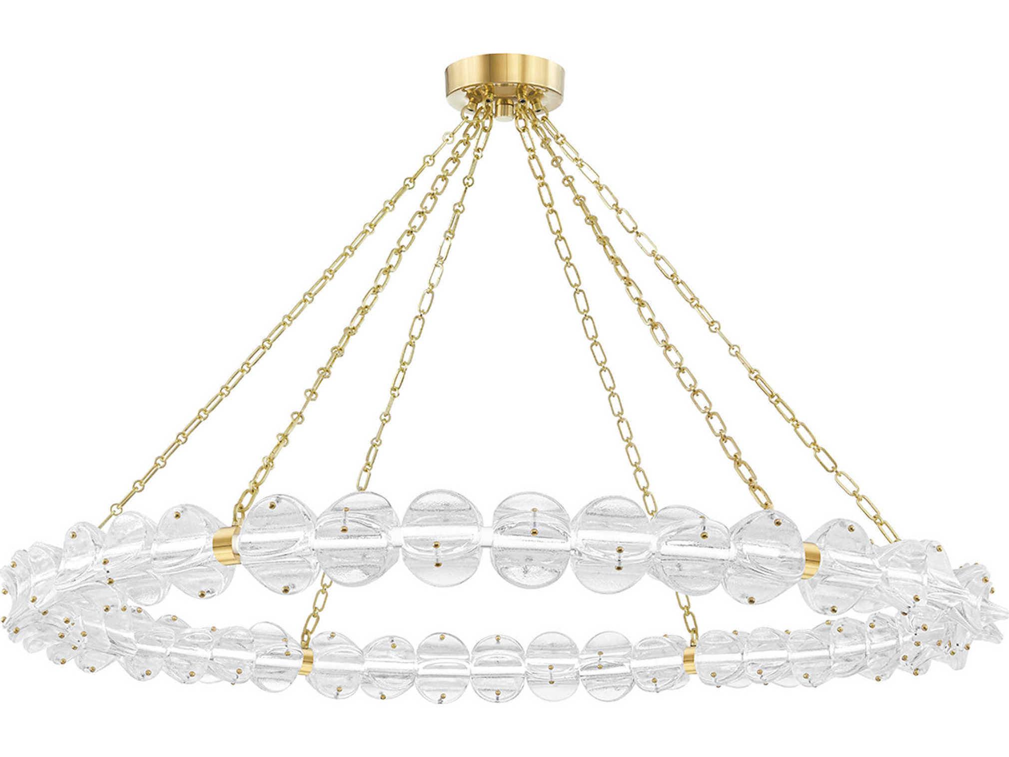 Hudson Valley Lindley 1-Light Aged Brass Etched Glass LED Chandelier