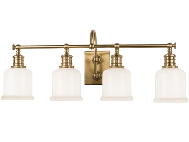 Hudson Valley Keswick 4-Light Aged Brass Off White Glass Vanity Light