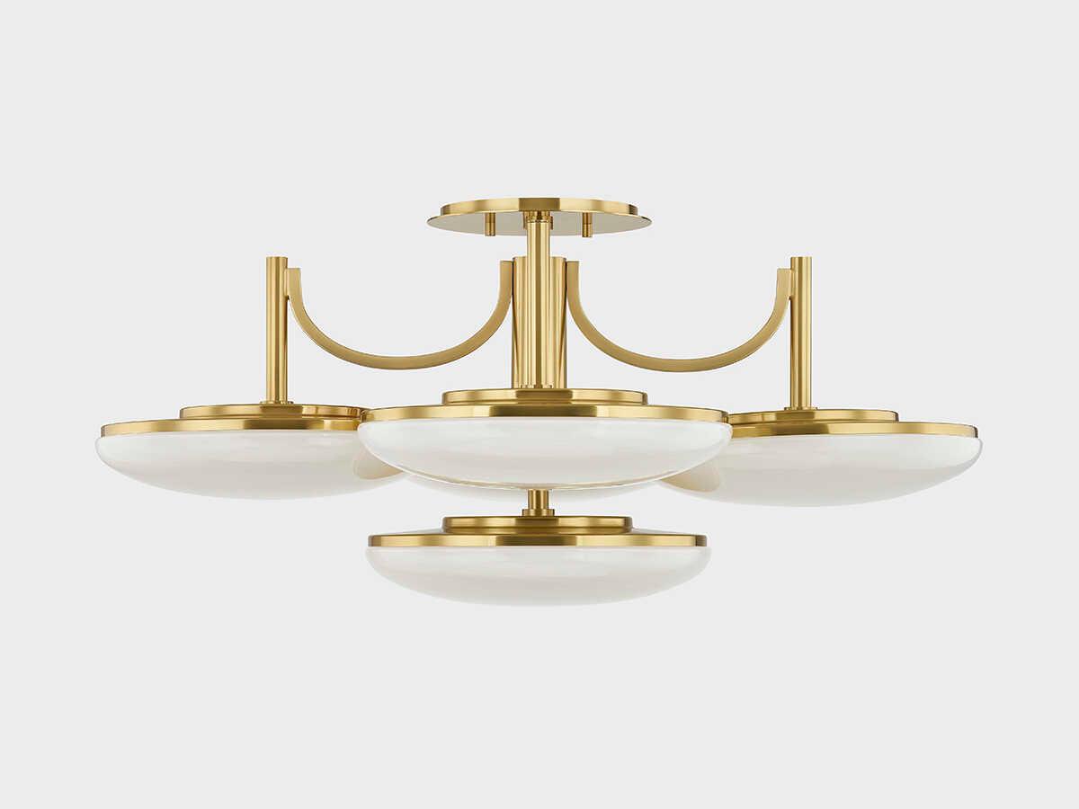 Hudson Valley Bregman 5-Light Aged Brass Glass LED Semi Flush Mount