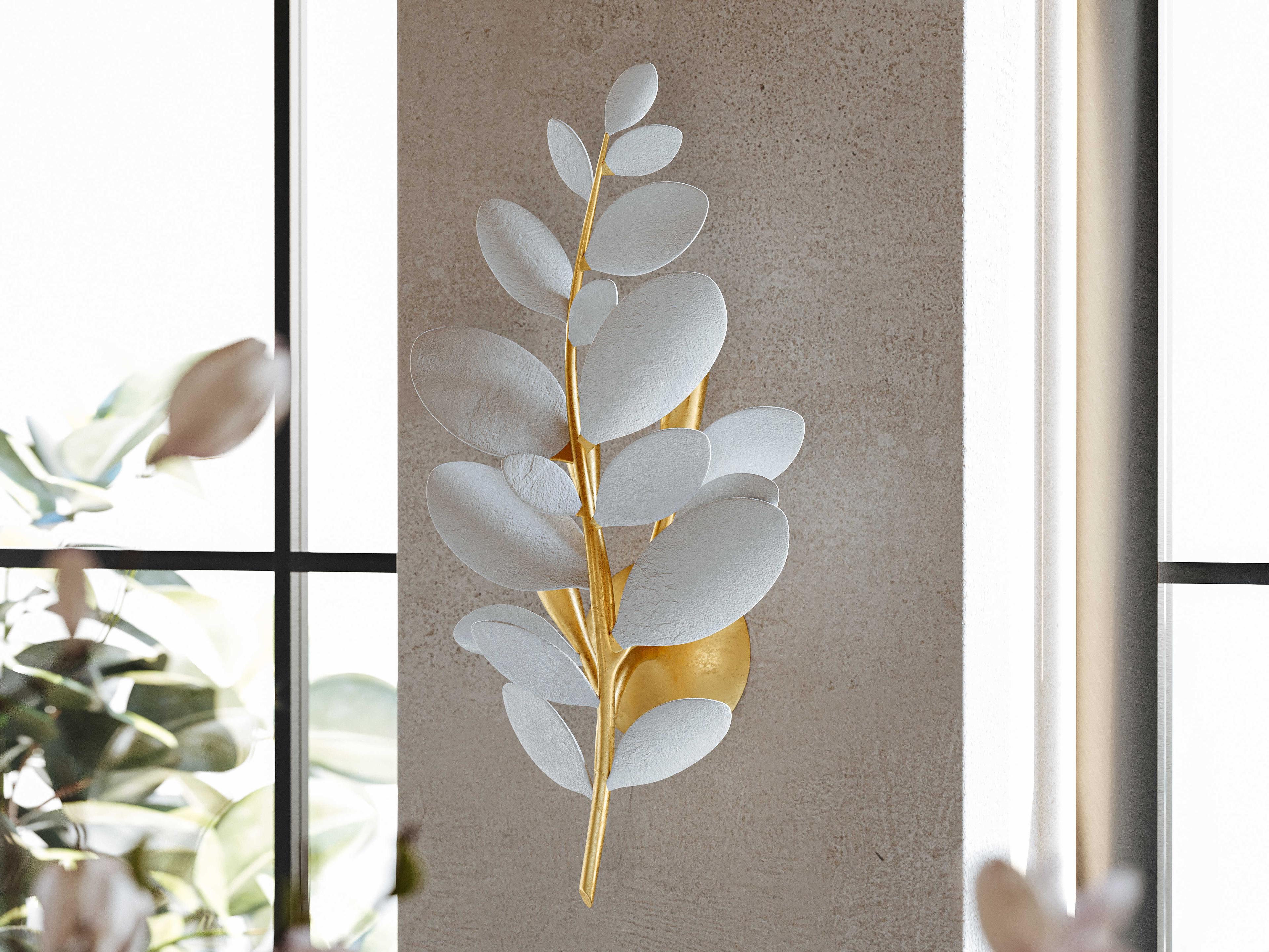 Hudson Valley Marabec 3-Light Vintage Gold Leaf White Plaster Brass Wall Sconce