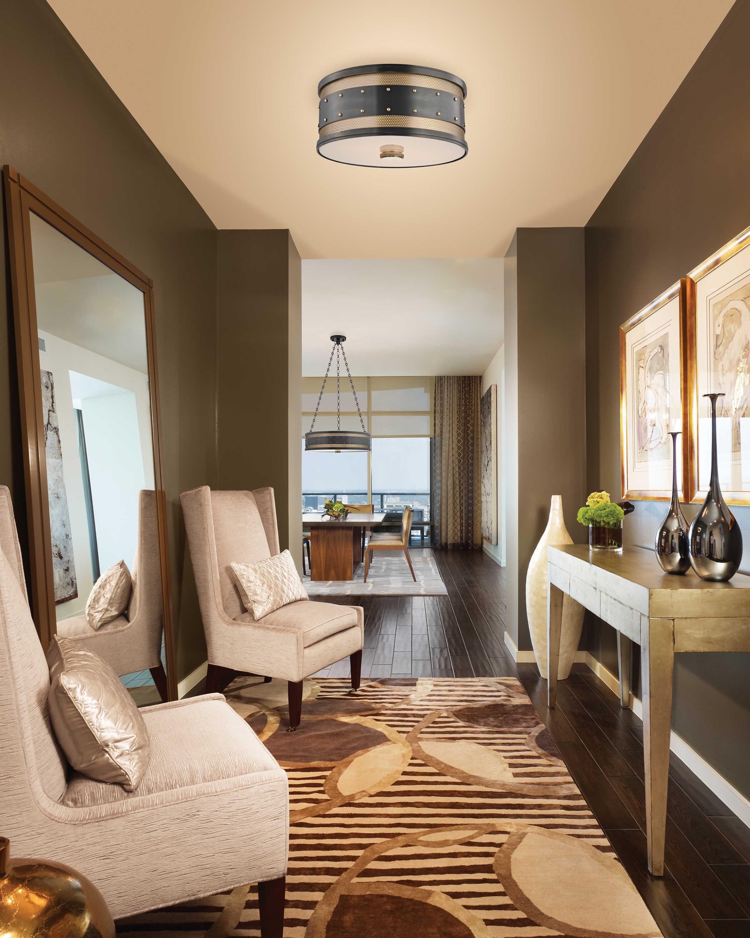 Hudson Valley Gaines 3-Light Aged Old Bronze White Glass Drum Flush Mount