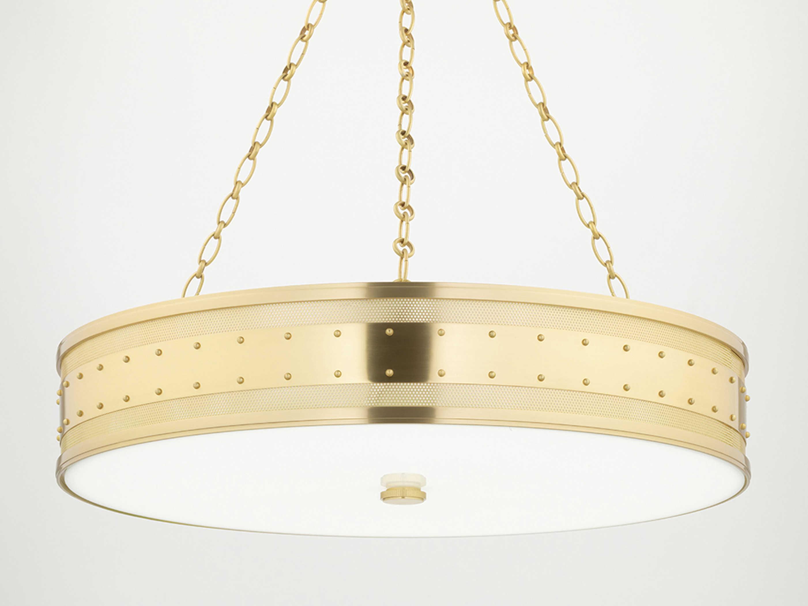 Hudson Valley Gaines 6-Light Aged Brass Glass LED Drum Pendant