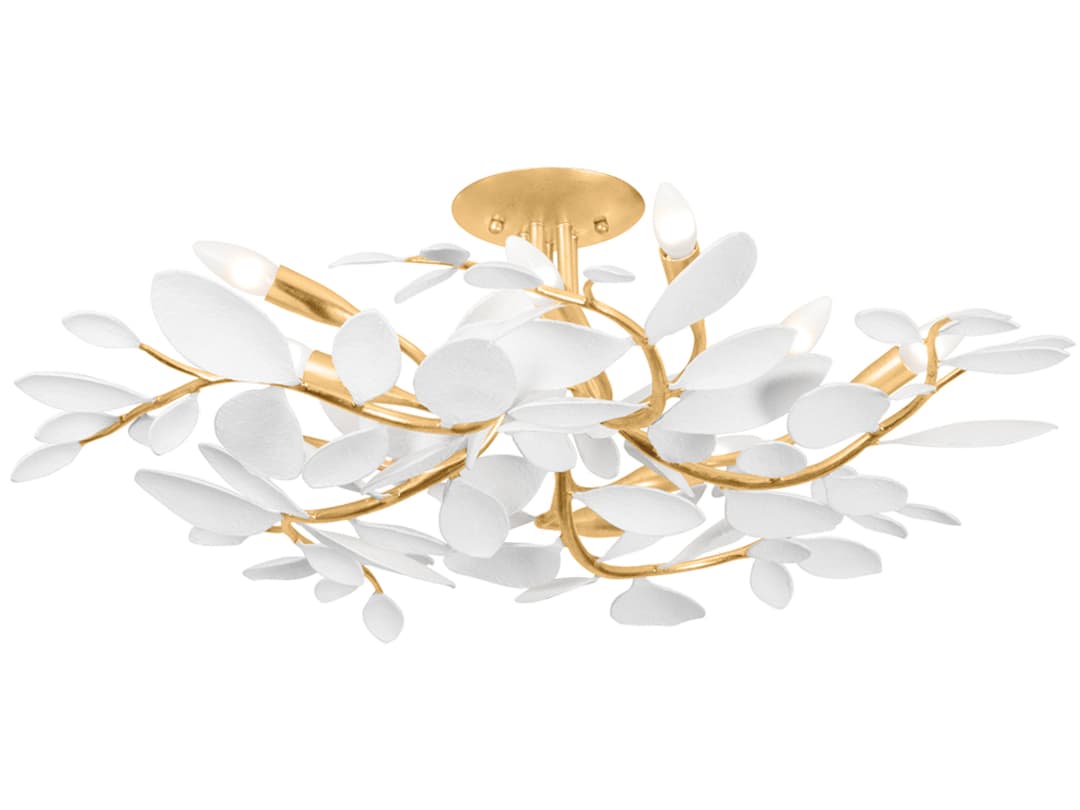 Hudson Valley Marabec 10-Light Vintage Gold Leaf White Plaster Semi Flush Mount