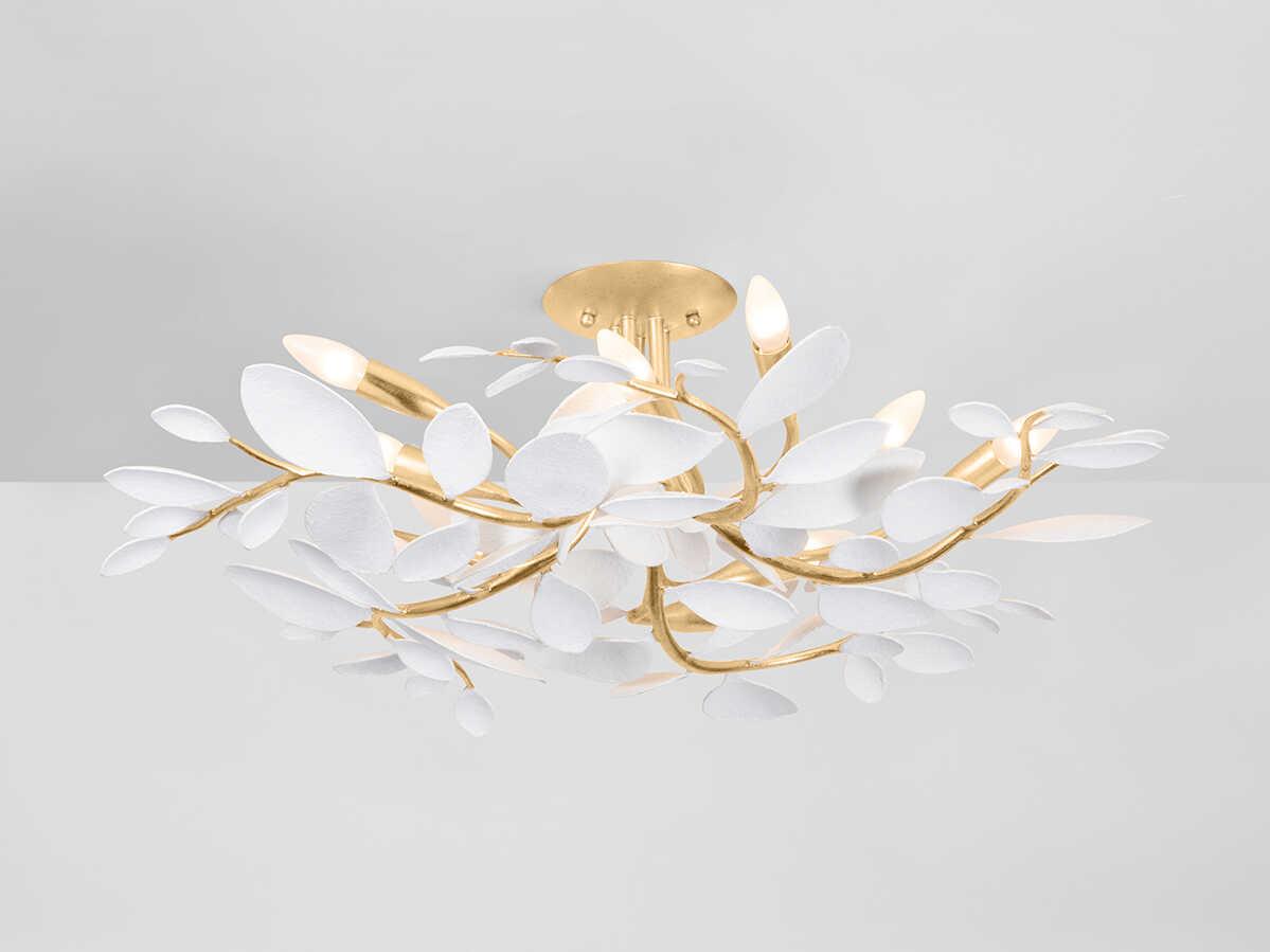 Hudson Valley Marabec 10-Light Vintage Gold Leaf White Plaster Semi Flush Mount