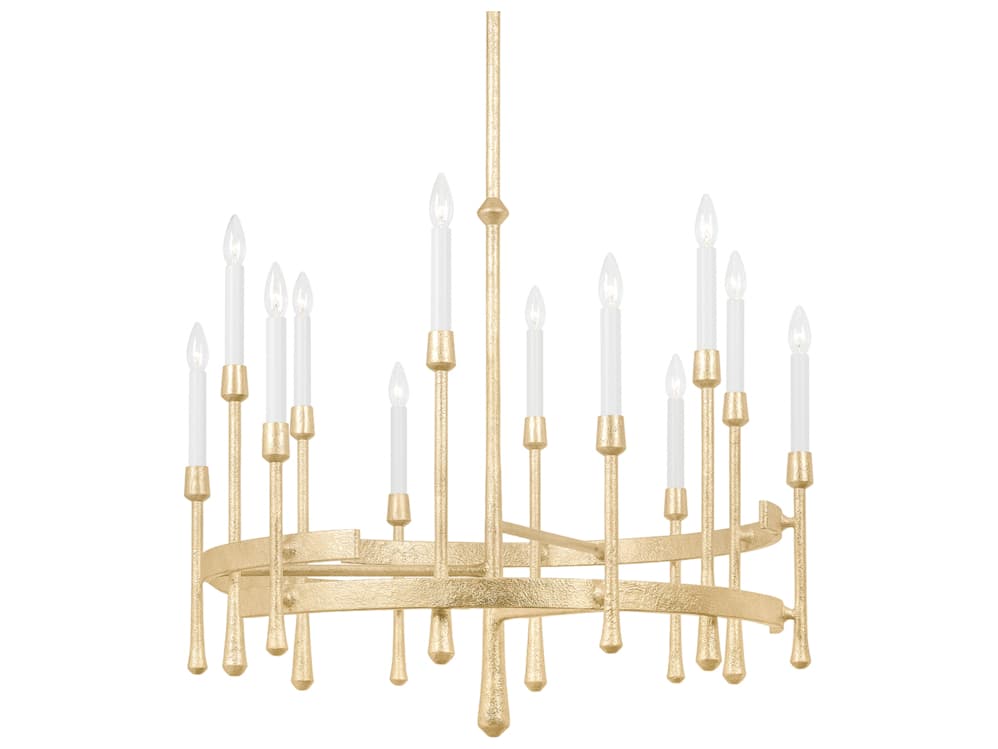 Hudson Valley Hathaway 12-Light Vintage Gold Leaf Candelabra Chandelier