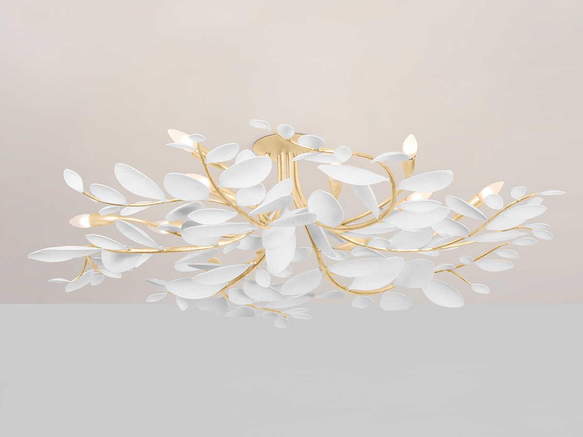 Hudson Valley Marabec 12-Light Vintage Gold Leaf White Plaster Semi Flush Mount