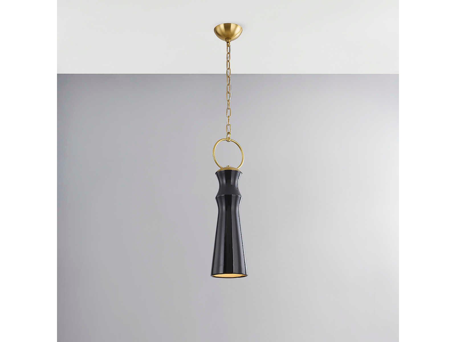 Hudson Valley Borden 1-Light Aged Brass Black Mini Pendant