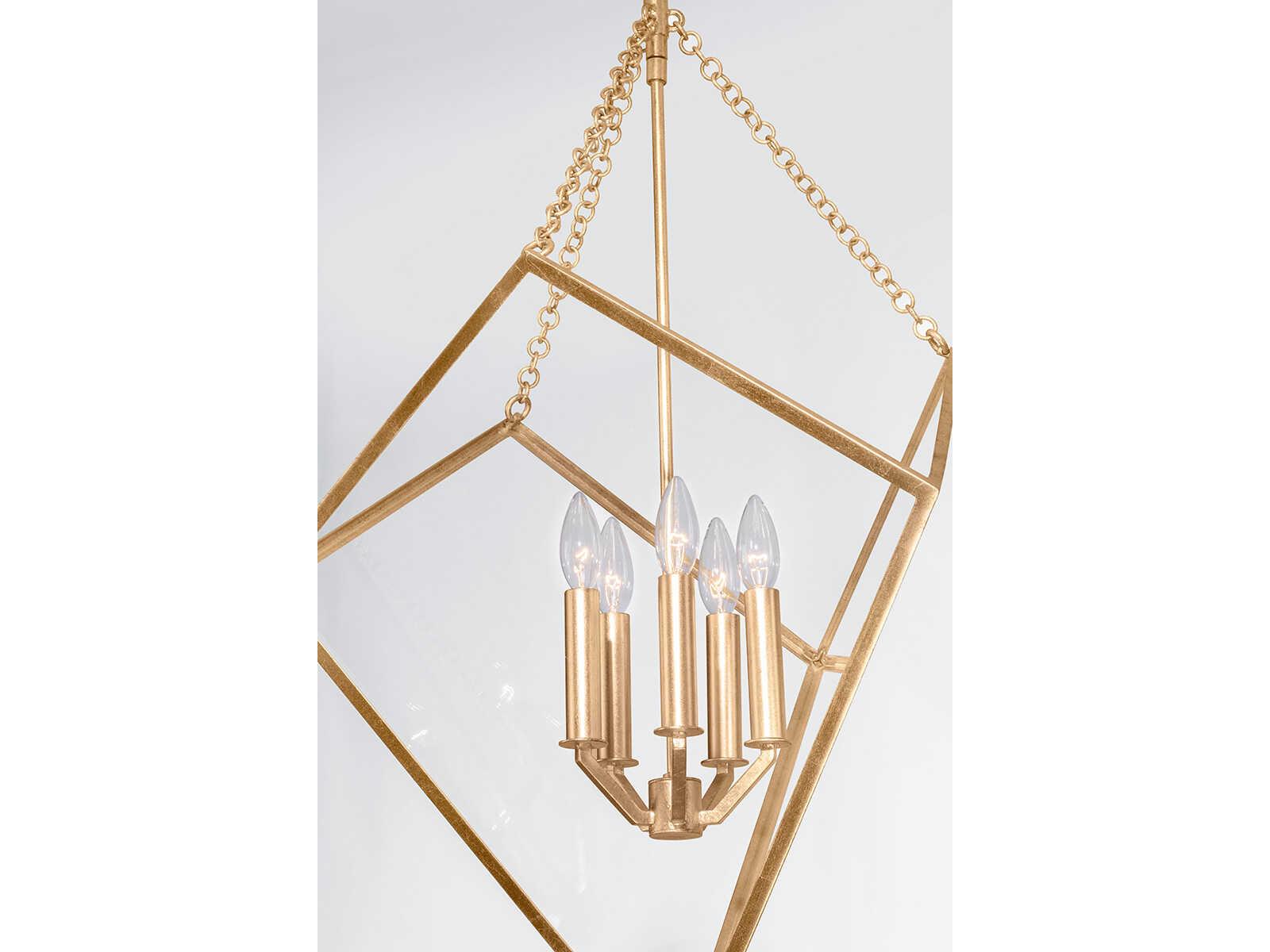 Hudson Valley Brookfield 5-Light Vintage Gold Leaf Glass Geometric Pendant
