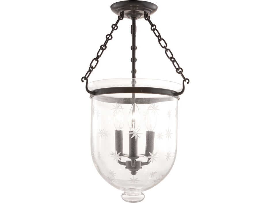 Hudson Valley Hampton 3-Light Old Bronze Clear Glass Traditional Bell Semi Flush Mount