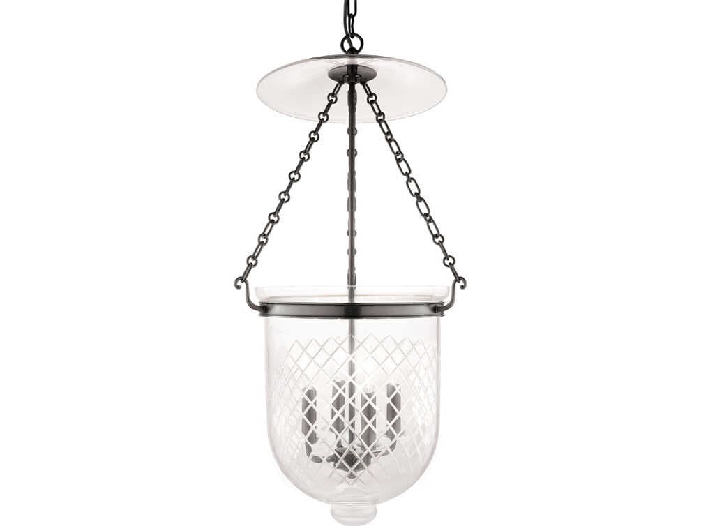 Hudson Valley Hampton 4-Light Historic Nickel Glass Traditional Pendant
