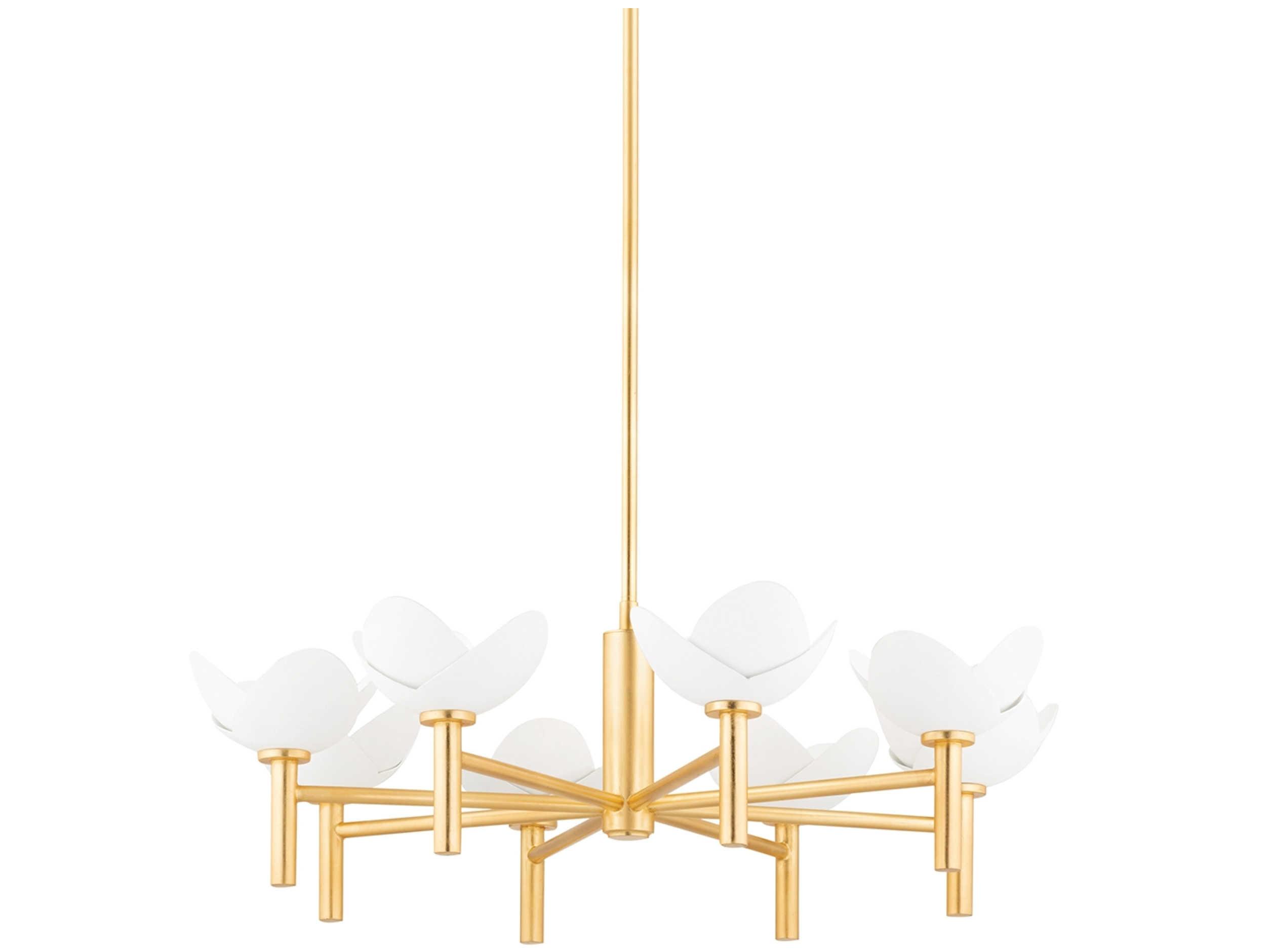 Hudson Valley Dawson 8-Light Gold Leaf white Plaster Glass Chandelier