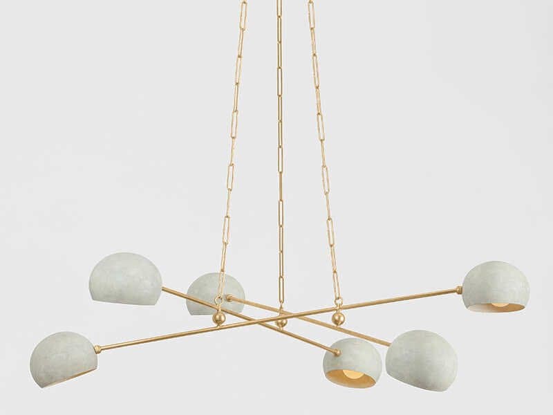Hudson Valley Turner 6-Light Vintage Gold Leaf Limewash Plaster Linear Sputnik Chandelier