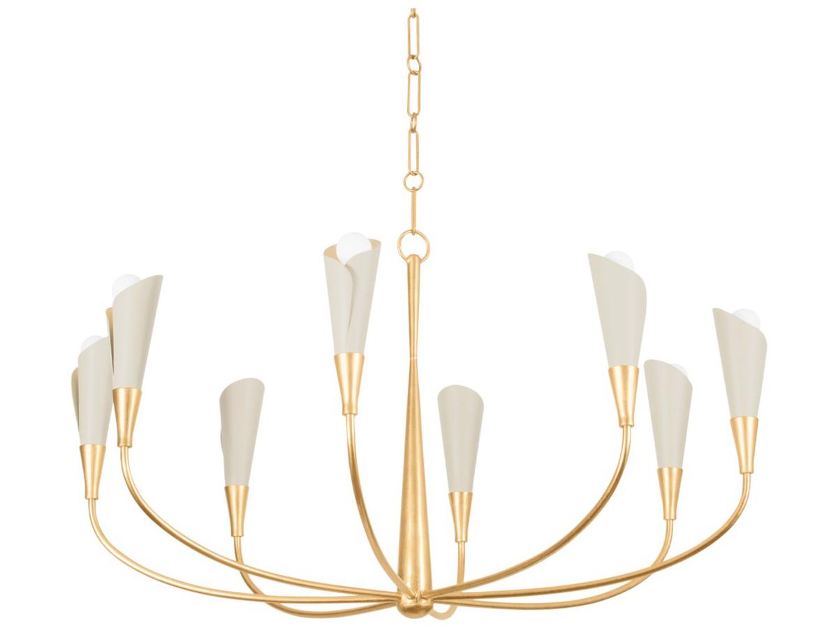 Hudson Valley Montrose 8-Light Vintage Gold Leaf Soft Sand Off White Candelabra Chandelier