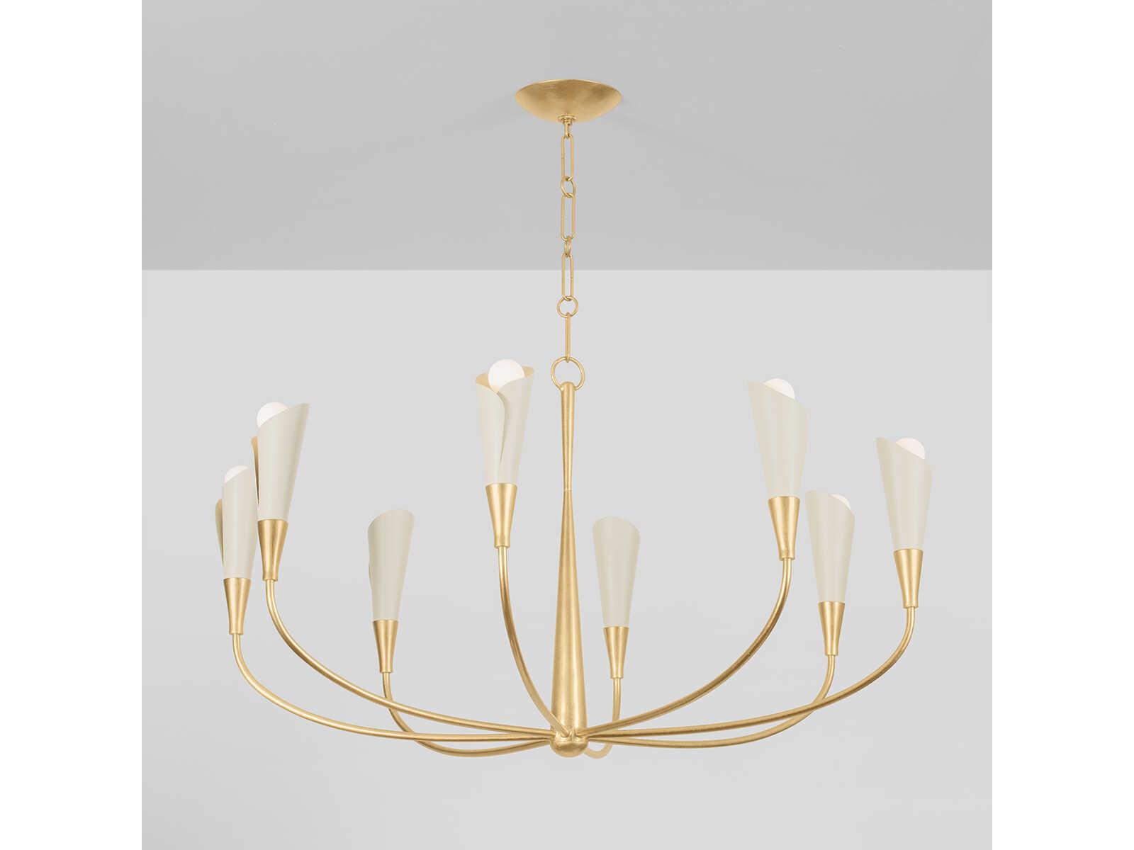 Hudson Valley Montrose 8-Light Vintage Gold Leaf Soft Sand Off White Candelabra Chandelier