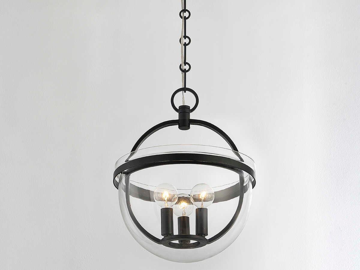 Hudson Valley Malloy 3-Light Aged Iron Black Glass Globe Mini Pendant