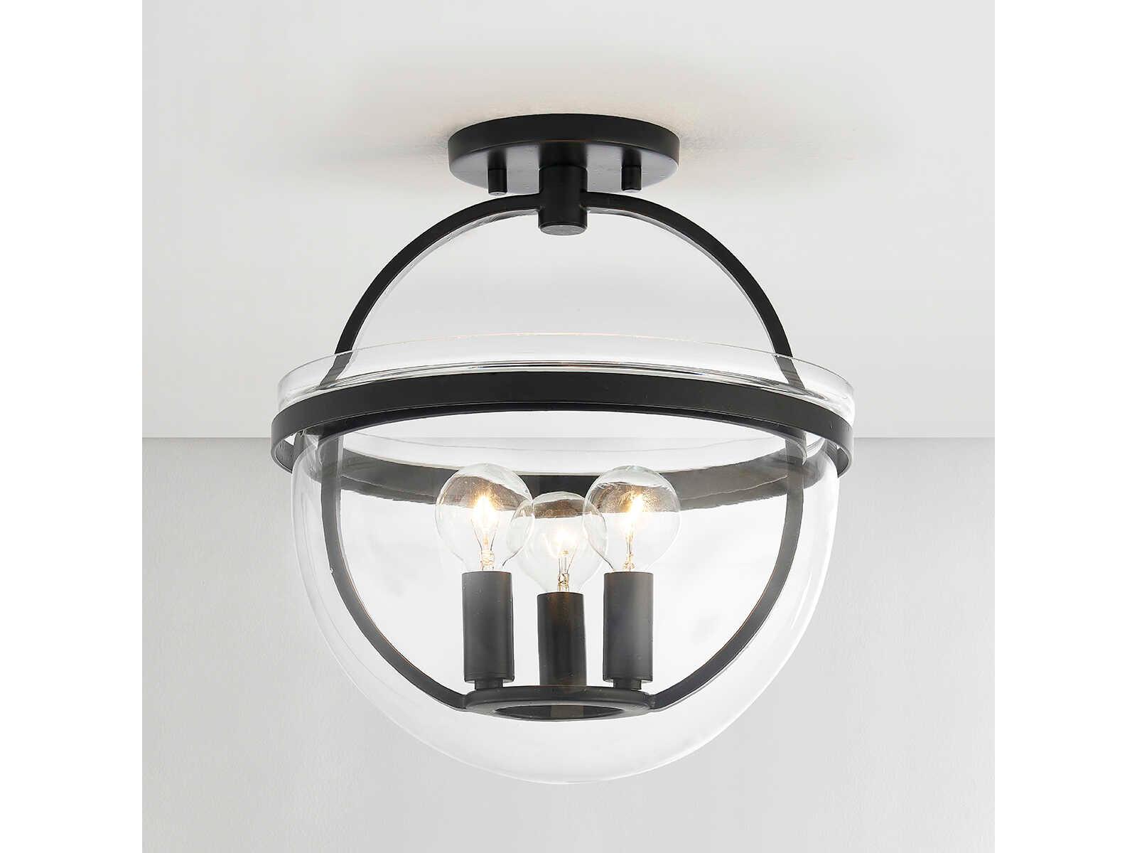 Hudson Valley Malloy 3-Light Aged Iron Black Glass Globe Mini Pendant