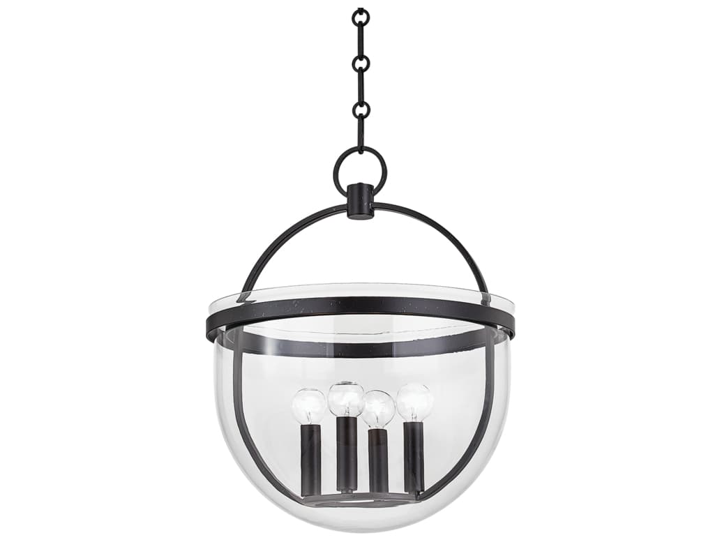 Hudson Valley Malloy 4-Light Aged Iron Black Glass Globe Pendant