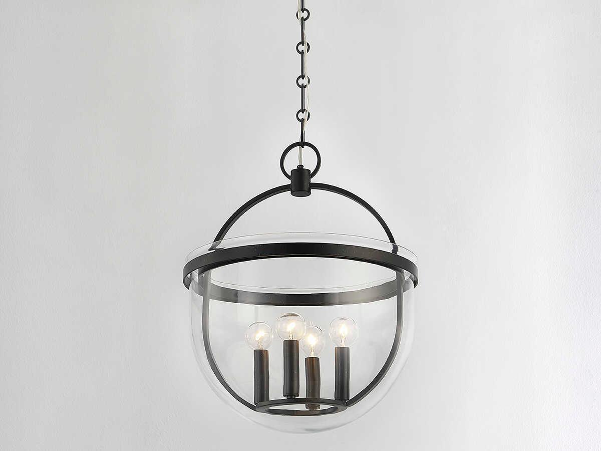 Hudson Valley Malloy 4-Light Aged Iron Black Glass Globe Pendant
