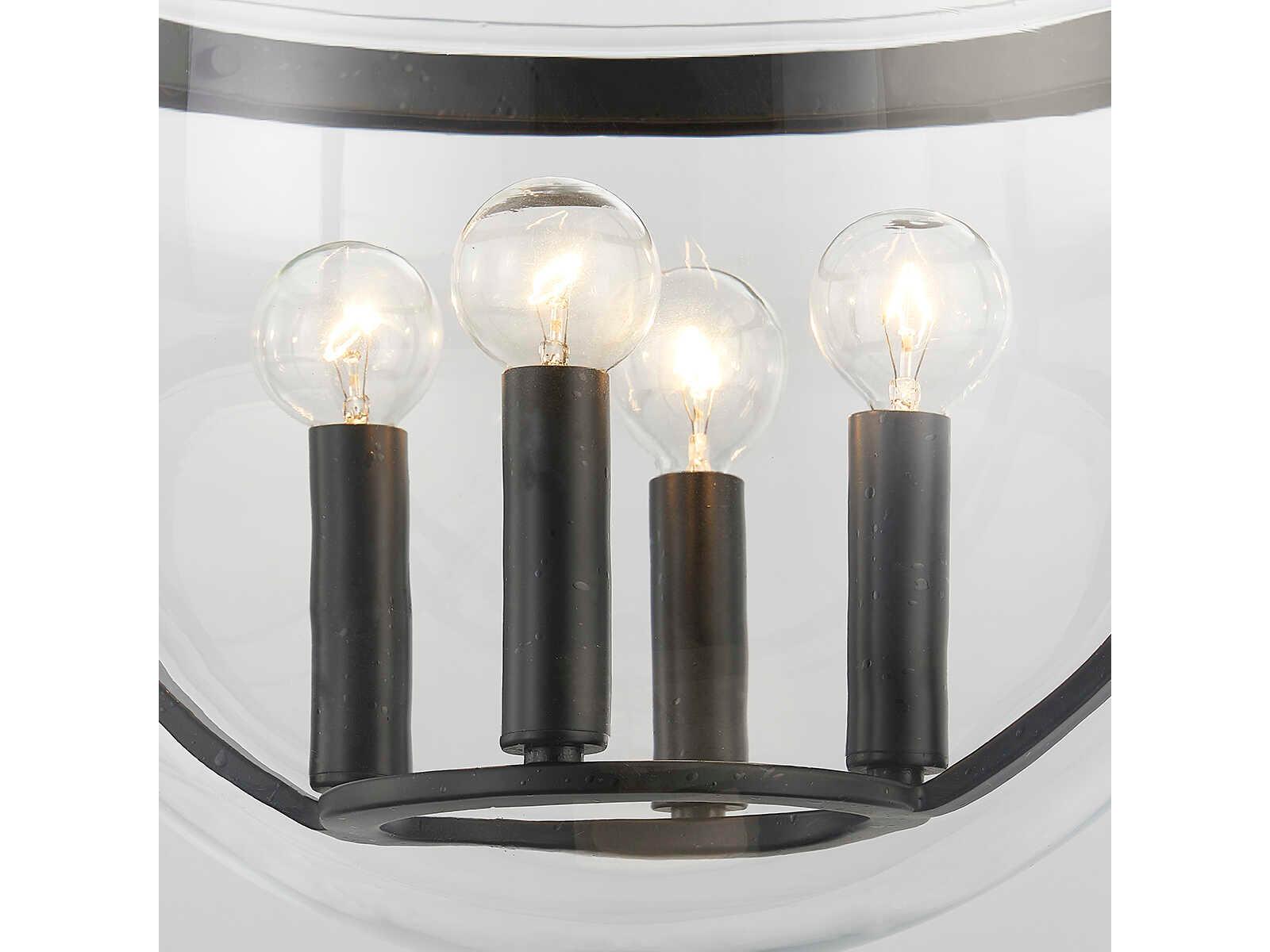 Hudson Valley Malloy 4-Light Aged Iron Black Glass Globe Pendant