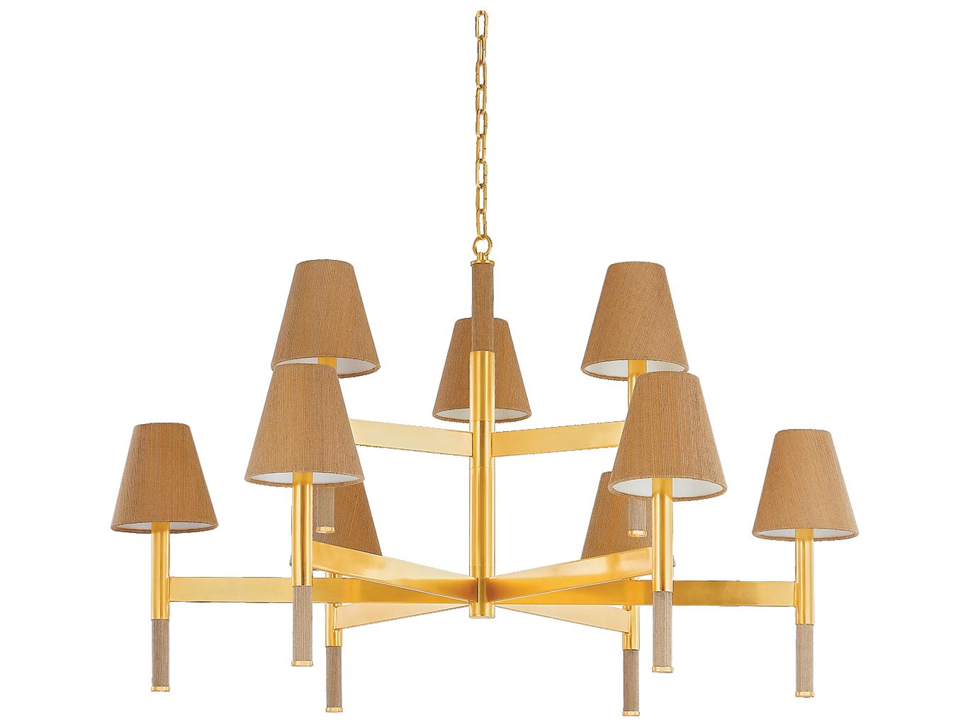 Hudson Valley Lindenwood 9-Light Aged Brass Tiered Chandelier