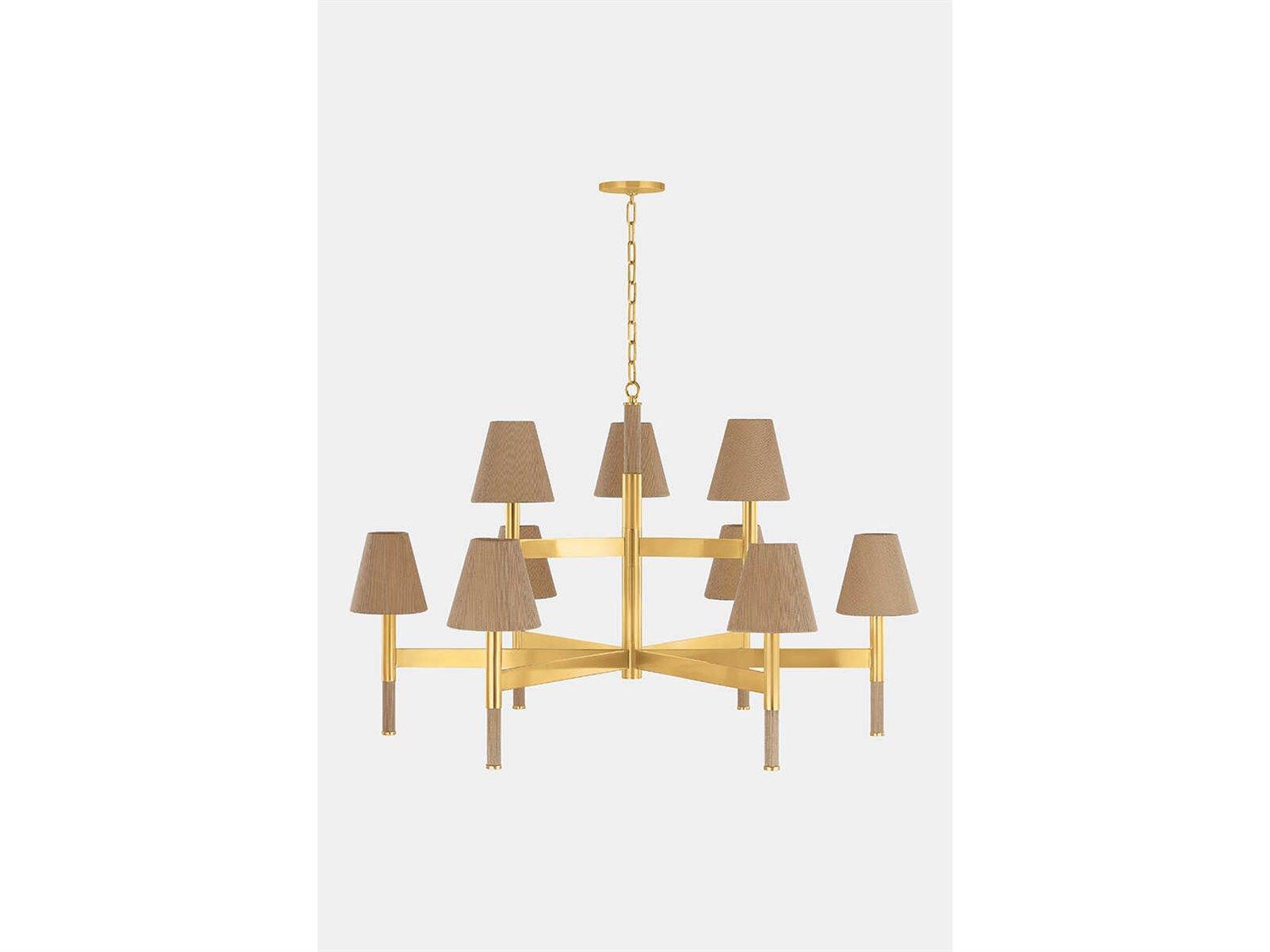 Hudson Valley Lindenwood 9-Light Aged Brass Tiered Chandelier