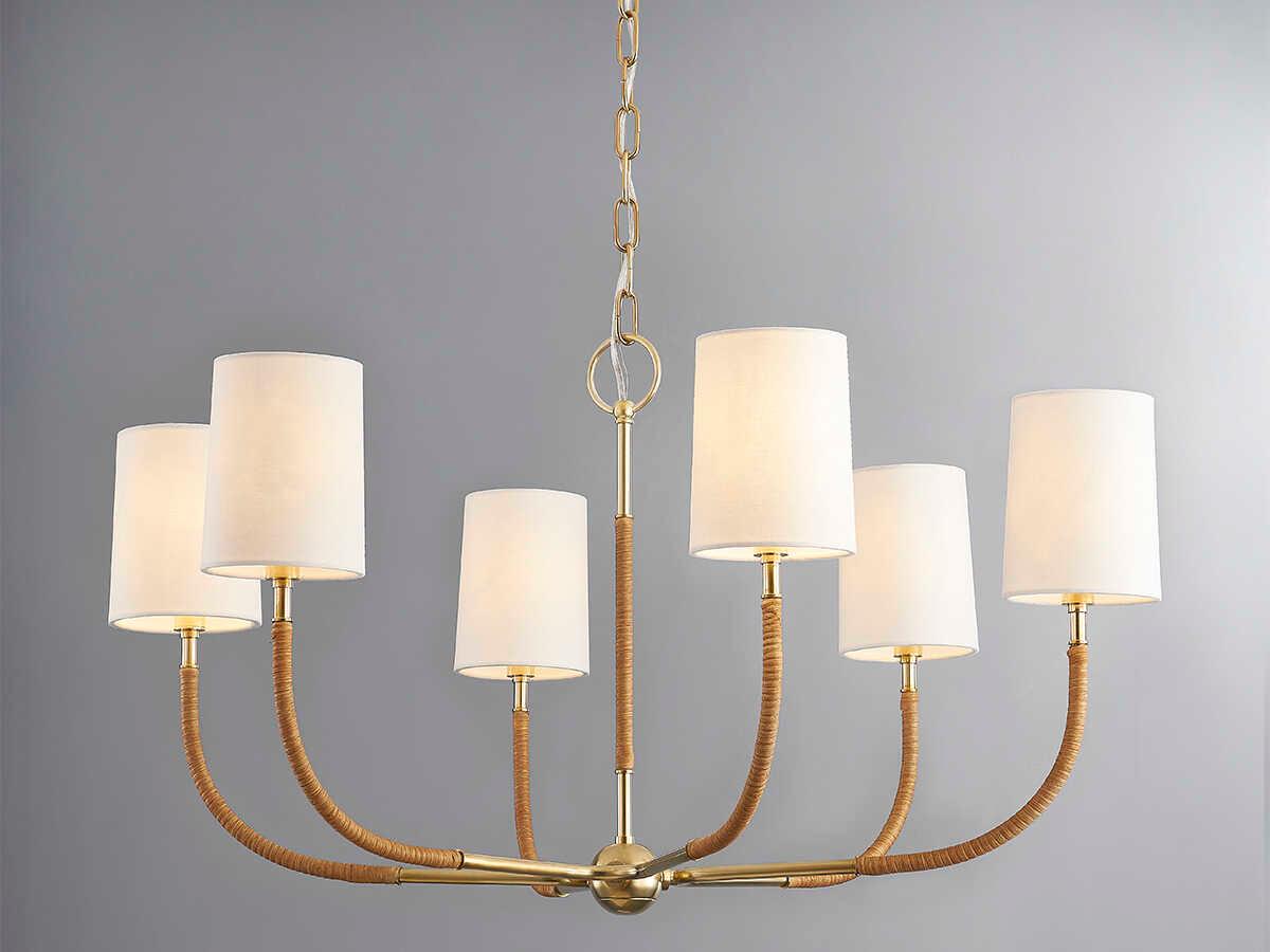 Hudson Valley Webson 6-Light Aged Brass Brown Cylinder Chandelier
