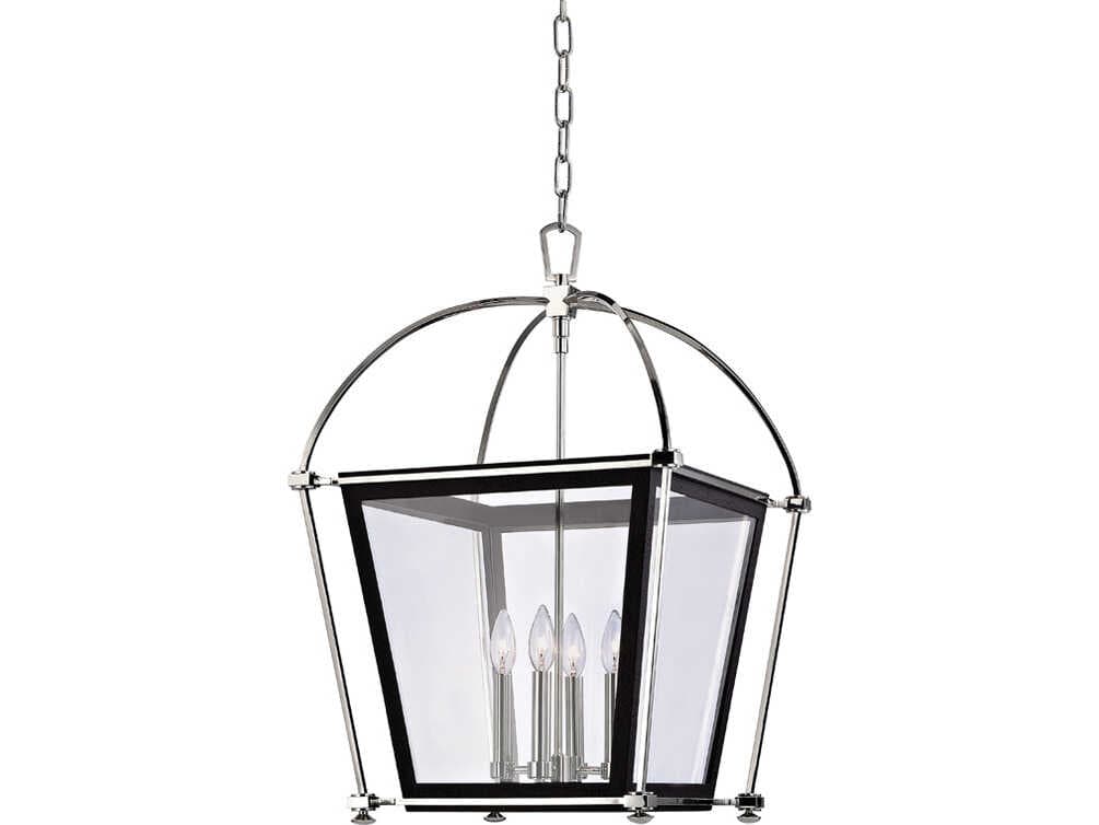Hudson Valley Hollis 4-Light Polished Nickel Glass Lantern Pendant