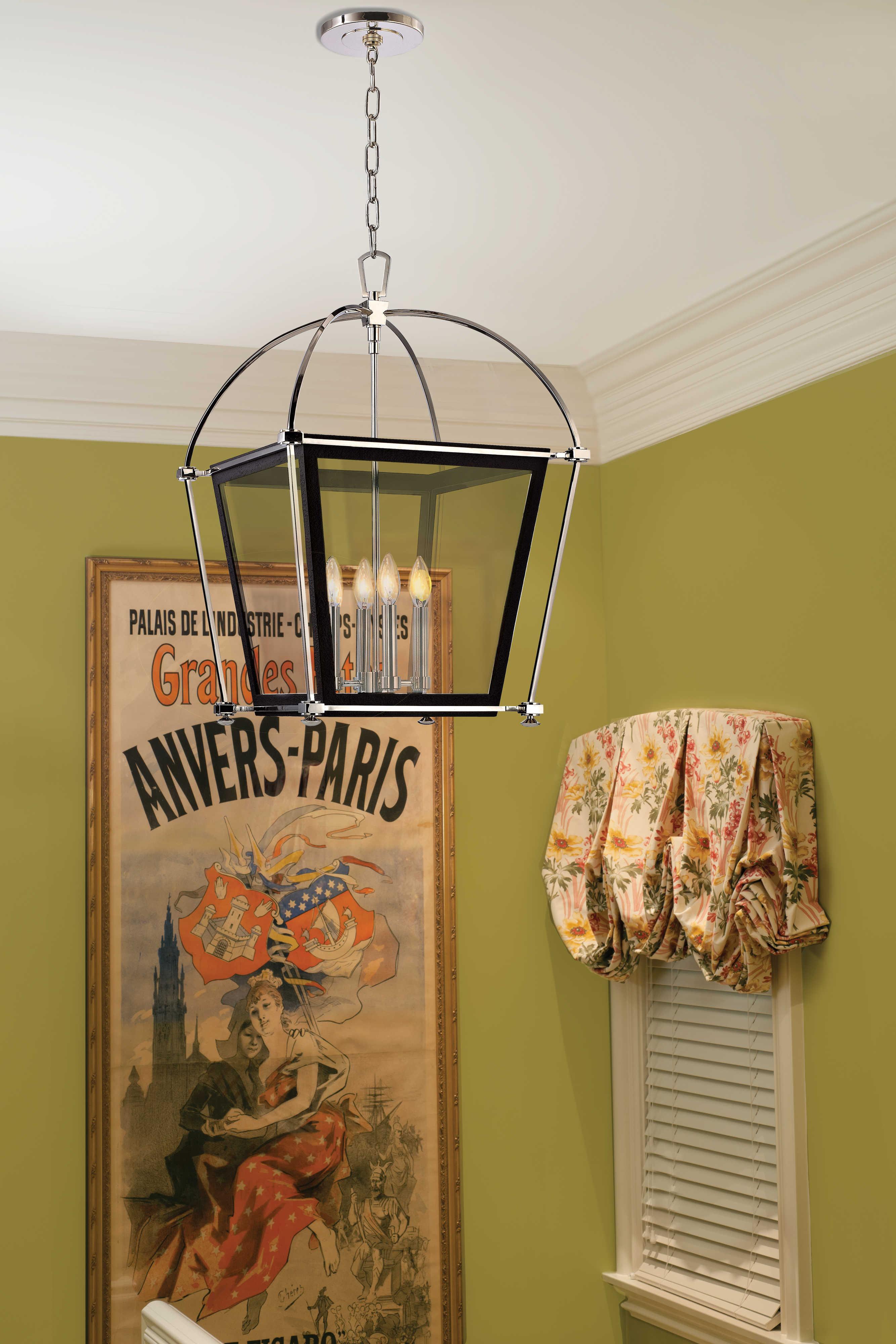 Hudson Valley Hollis 4-Light Polished Nickel Glass Lantern Pendant