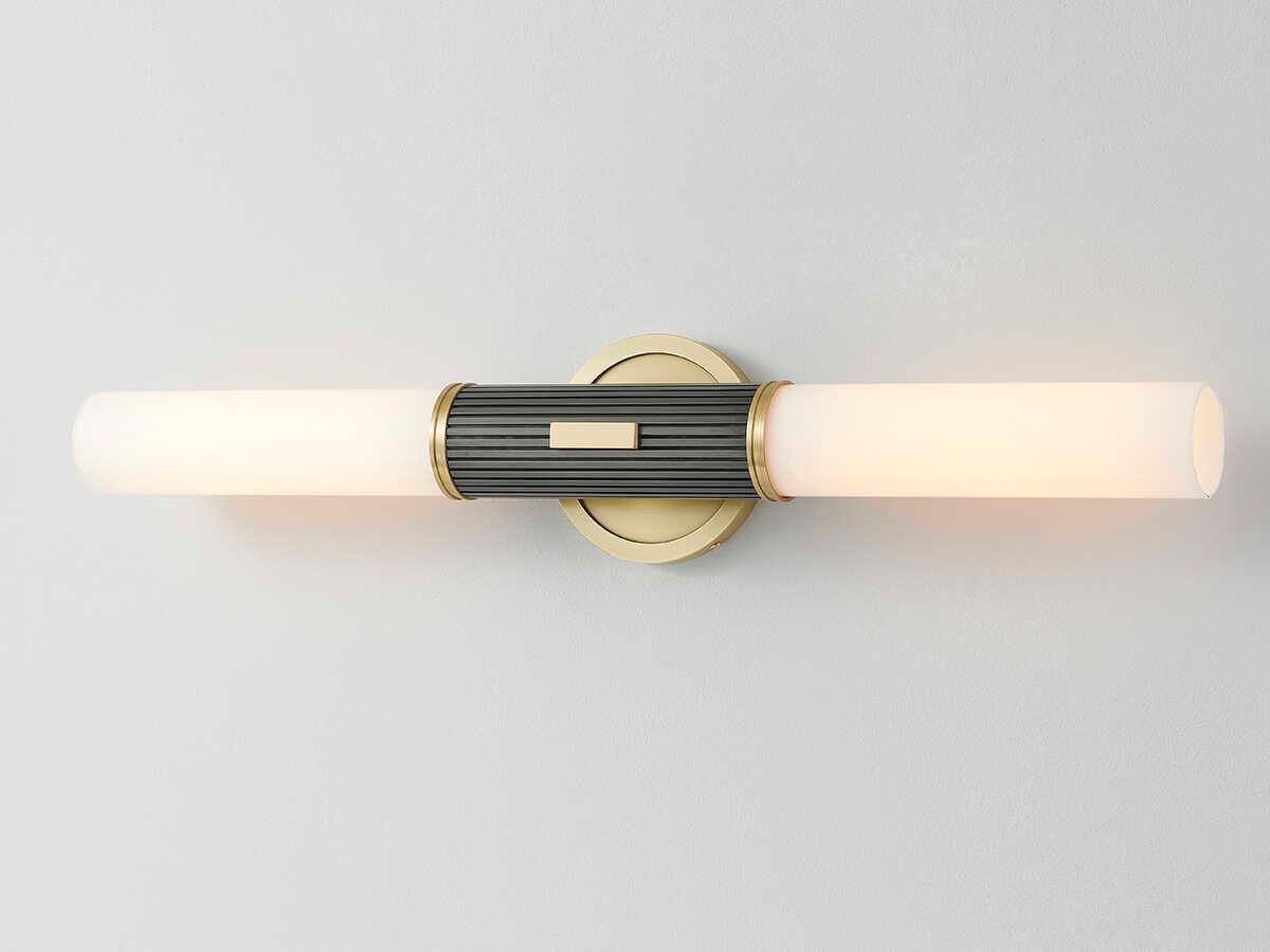 Hudson Valley Crewe 2-Light Aged Antique Distressed Bronze Black Glass Wall Sconce