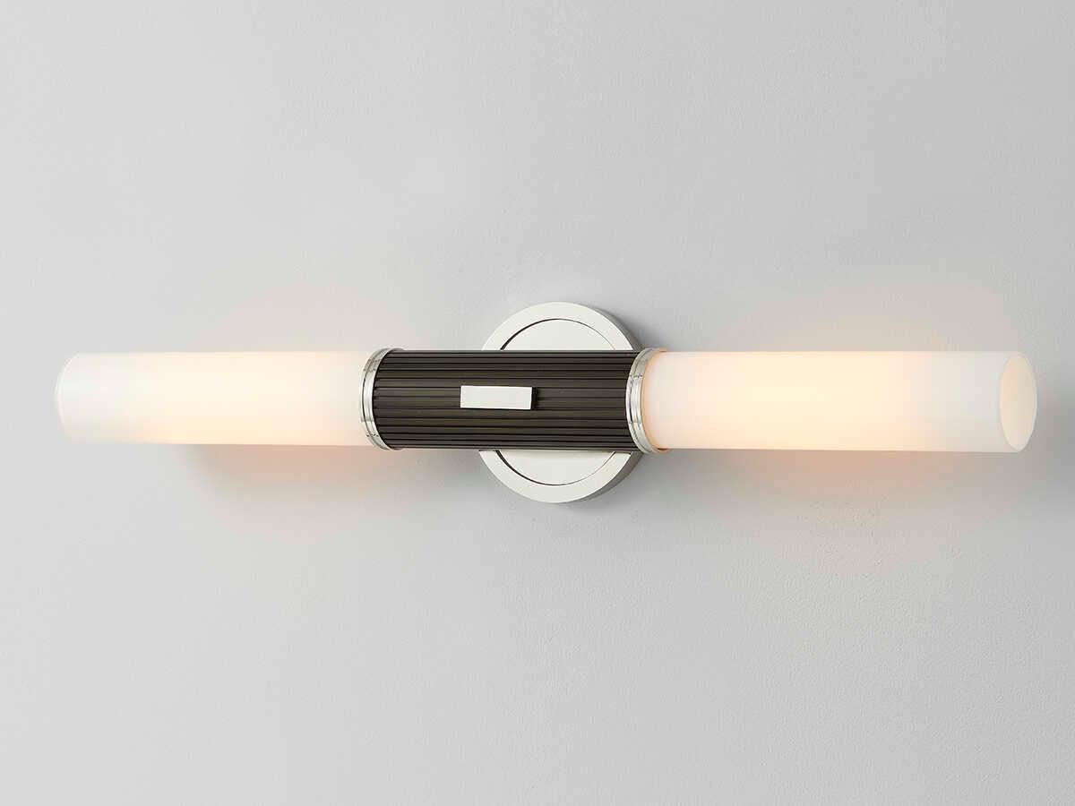 Hudson Valley Crewe 2-Light Polished Nickel Black Glass Wall Sconce