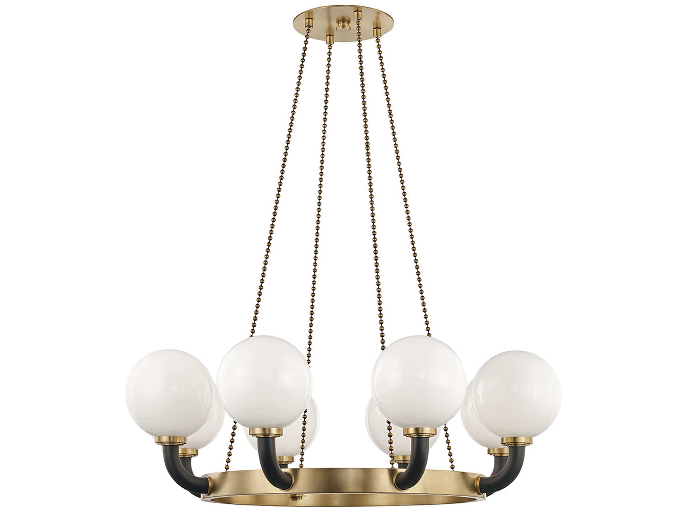 Hudson Valley Werner 8-Light Aged Brass Black Glass Globe Chandelier