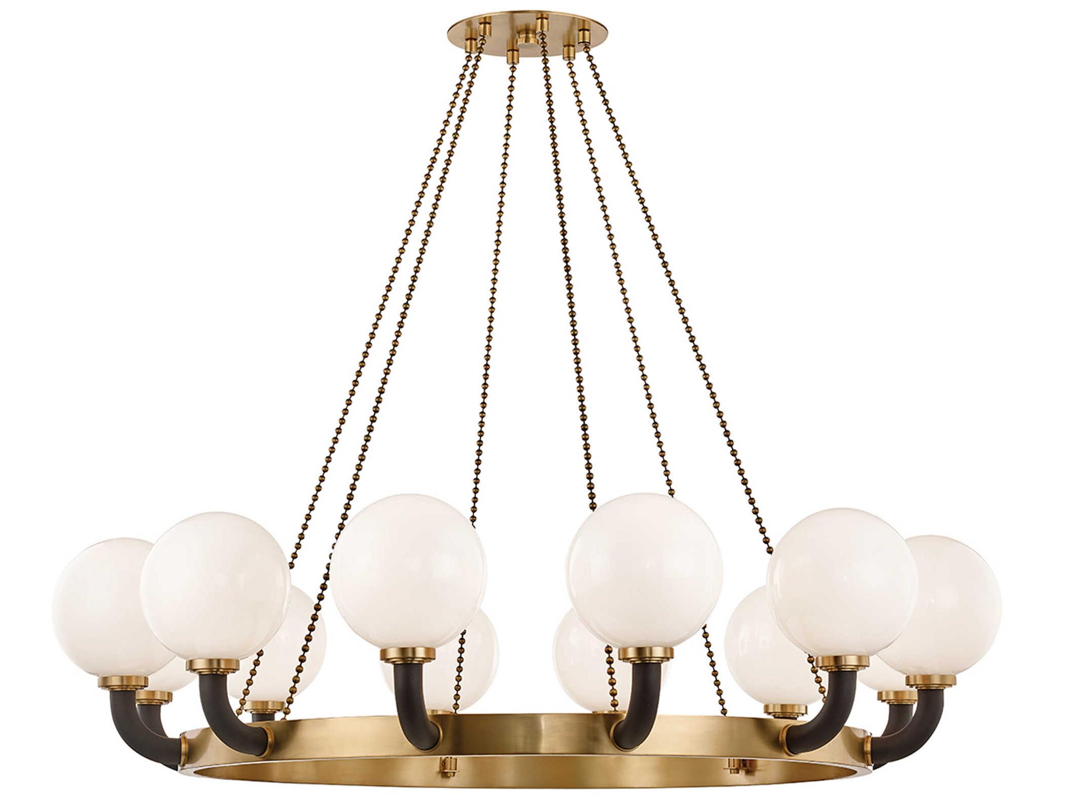 Hudson Valley Werner 12-Light Aged Brass Black Glass Globe Chandelier