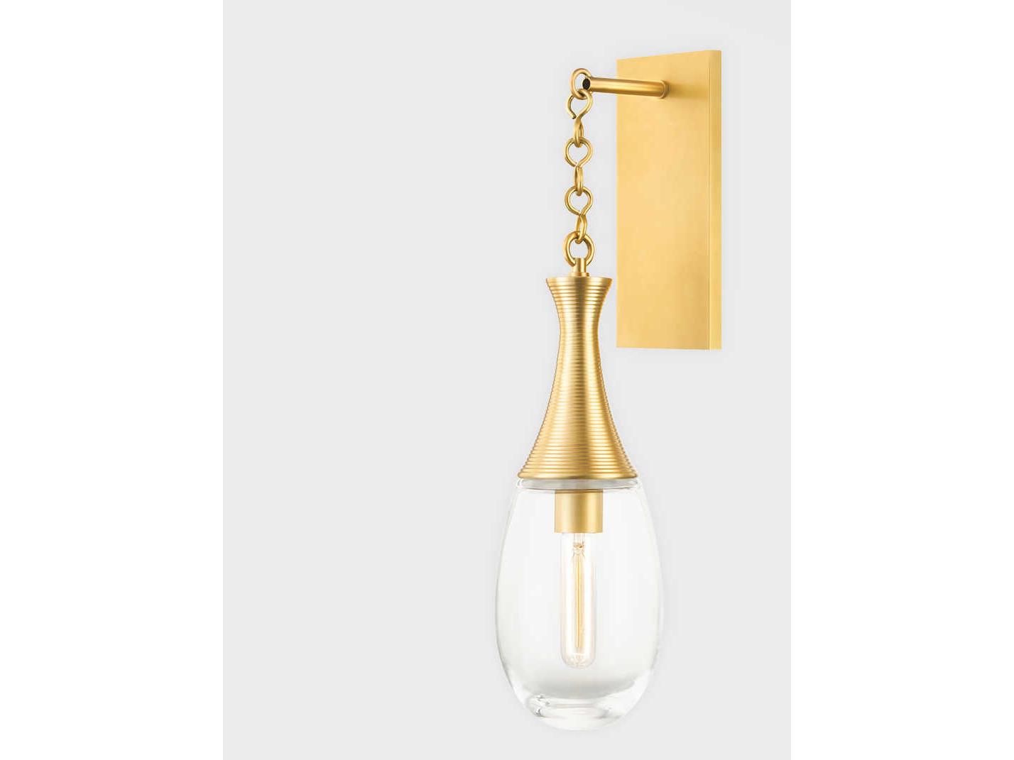 Hudson Valley Southold 1-Light Aged Brass Glass Wall Sconce