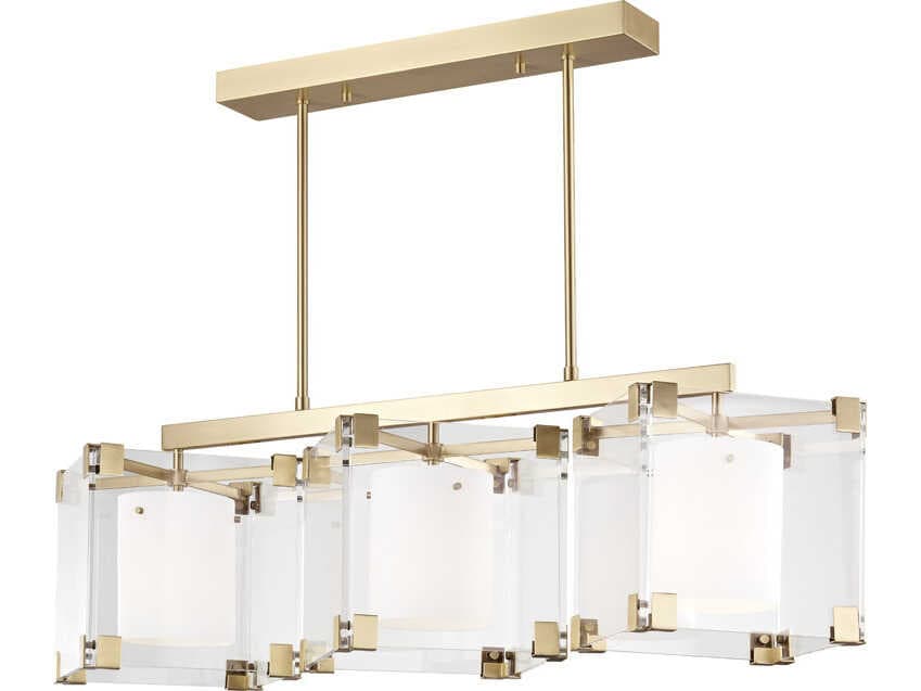 Hudson Valley Achilles 3-Light Aged Brass Glass Geometric Linear Island Pendant