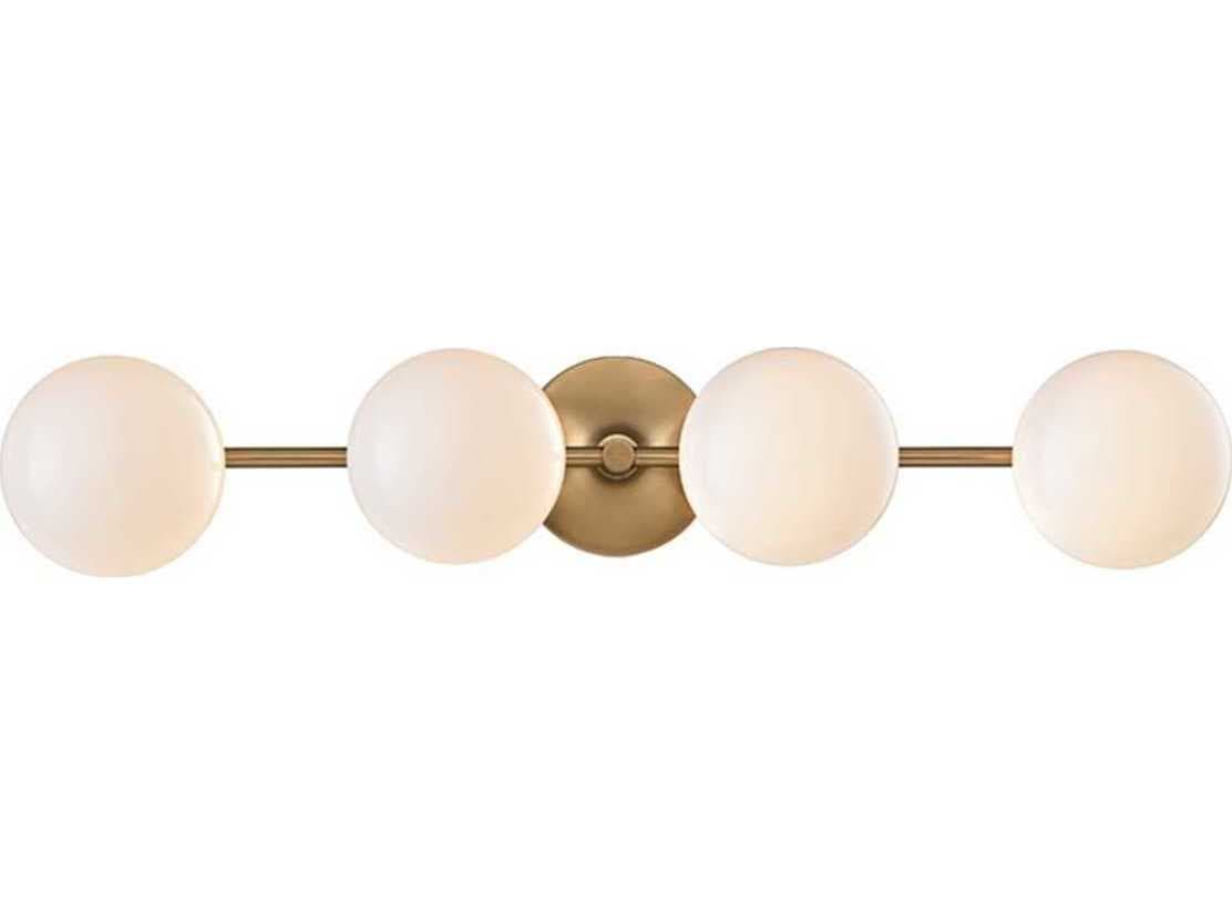 Hudson Valley Fleming 4-Light Aged Brass Off White Glass LED Vanity Light