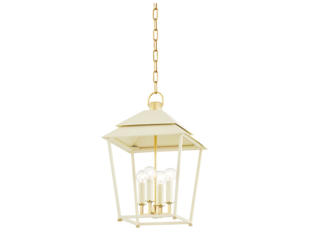 Hudson Valley Natick 4-Light Aged Brass White Candelabra Lantern Chandelier