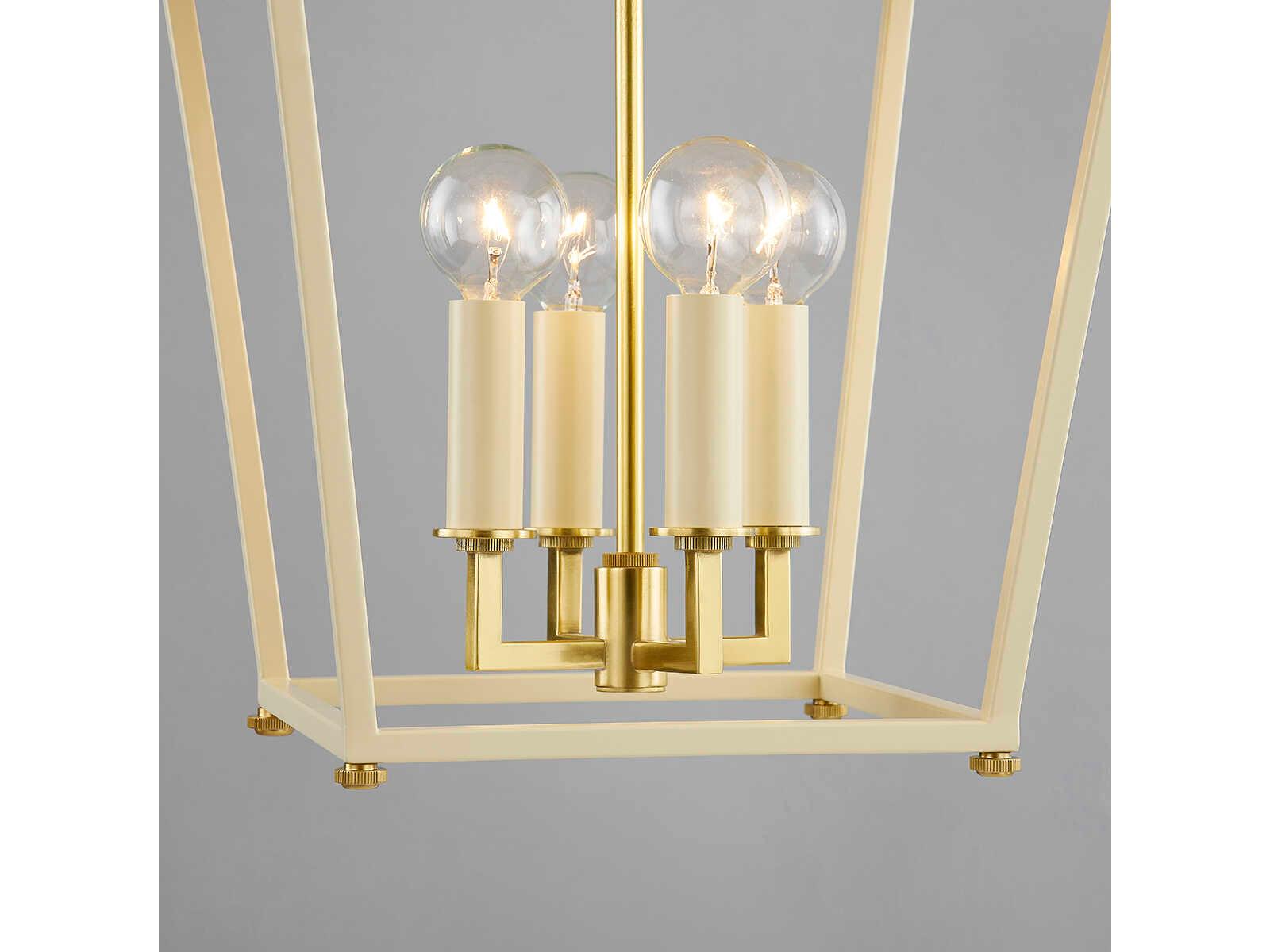 Hudson Valley Natick 4-Light Aged Brass White Candelabra Lantern Chandelier