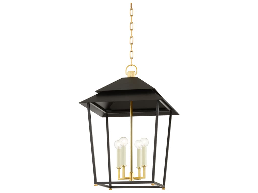 Hudson Valley Natick 4-Light Aged Brass Black Candelabra Lantern Chandelier