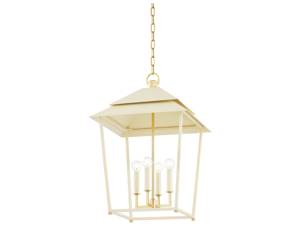 Hudson Valley Natick 4-Light Aged Brass White Candelabra Lantern Chandelier