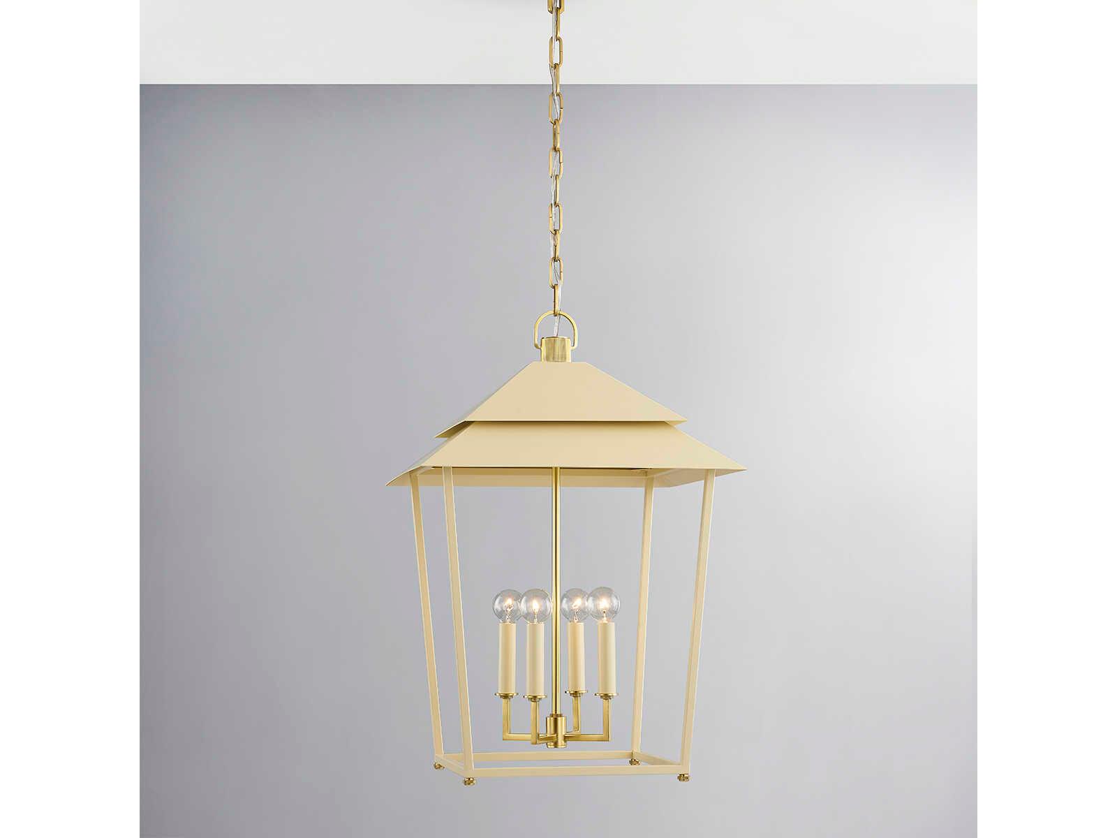 Hudson Valley Natick 4-Light Aged Brass White Candelabra Lantern Chandelier