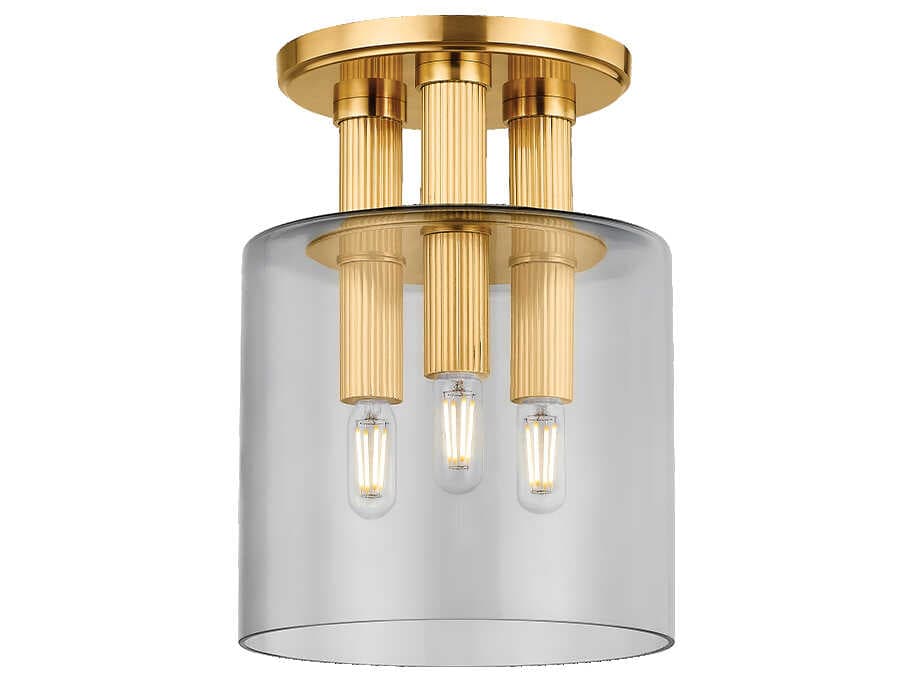 Hudson Valley Crystler 3-Light Aged Brass Cylinder Semi Flush Mount