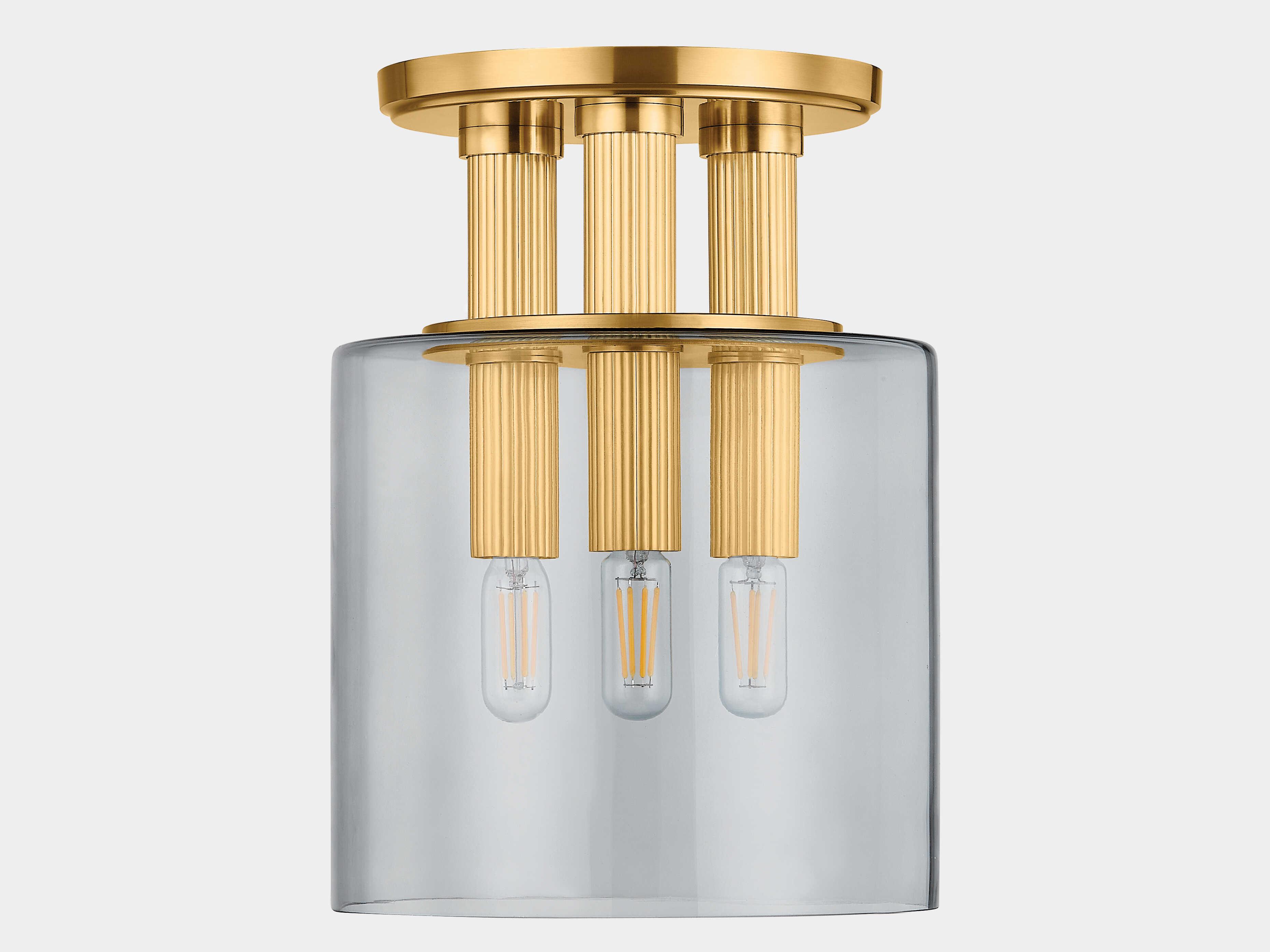 Hudson Valley Crystler 3-Light Aged Brass Cylinder Semi Flush Mount