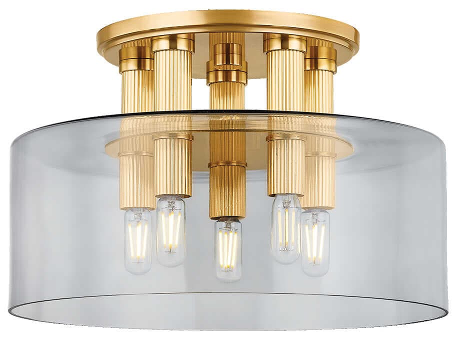 Hudson Valley Crystler 5-Light Aged Brass Drum Semi Flush Mount