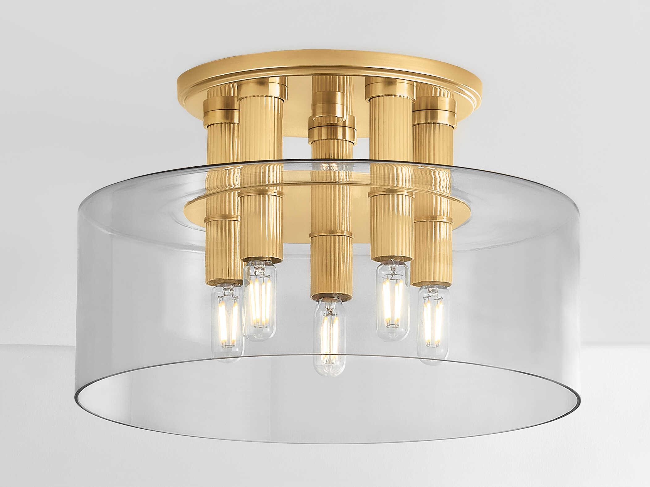 Hudson Valley Crystler 5-Light Aged Brass Drum Semi Flush Mount
