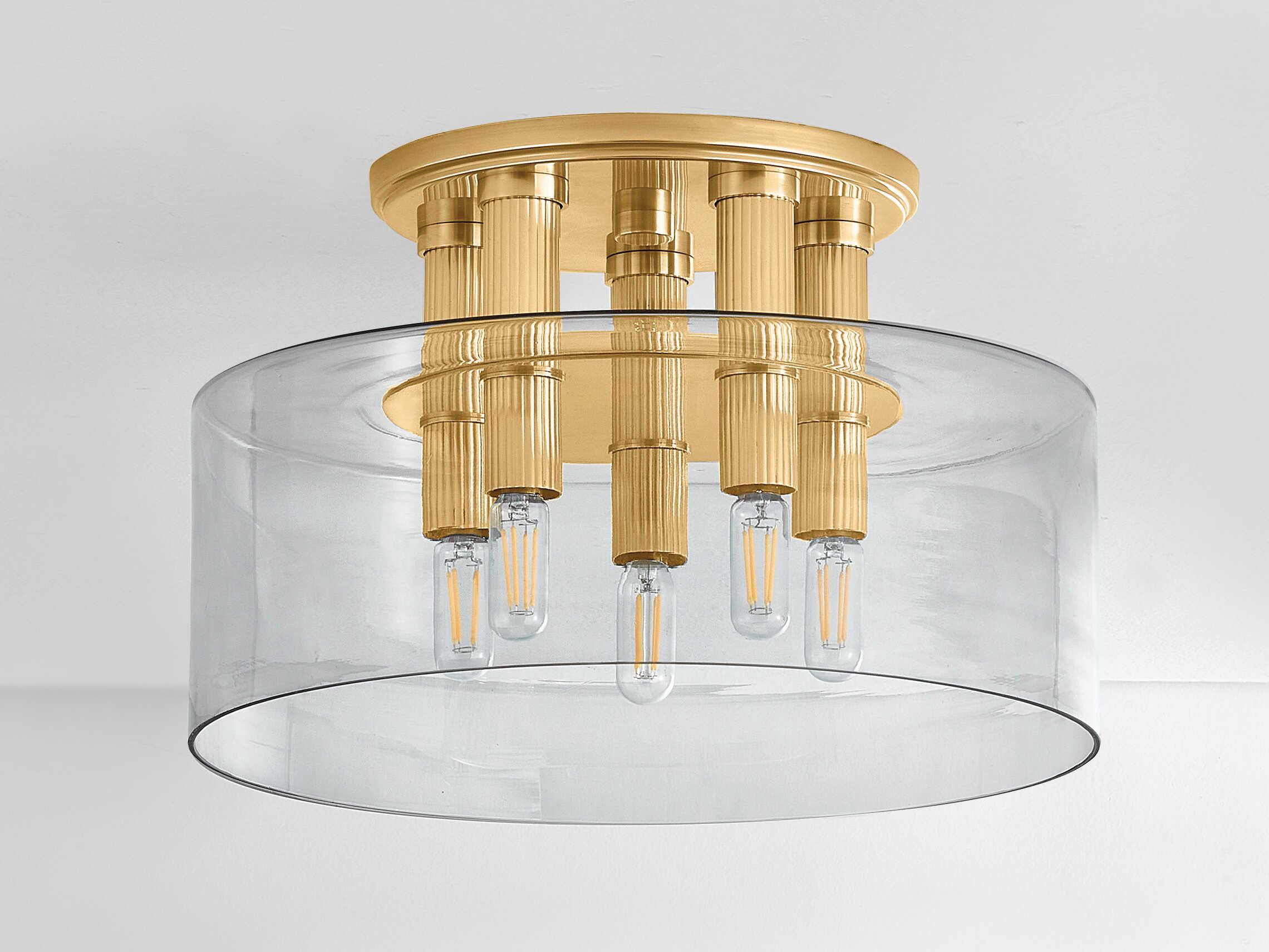 Hudson Valley Crystler 5-Light Aged Brass Drum Semi Flush Mount