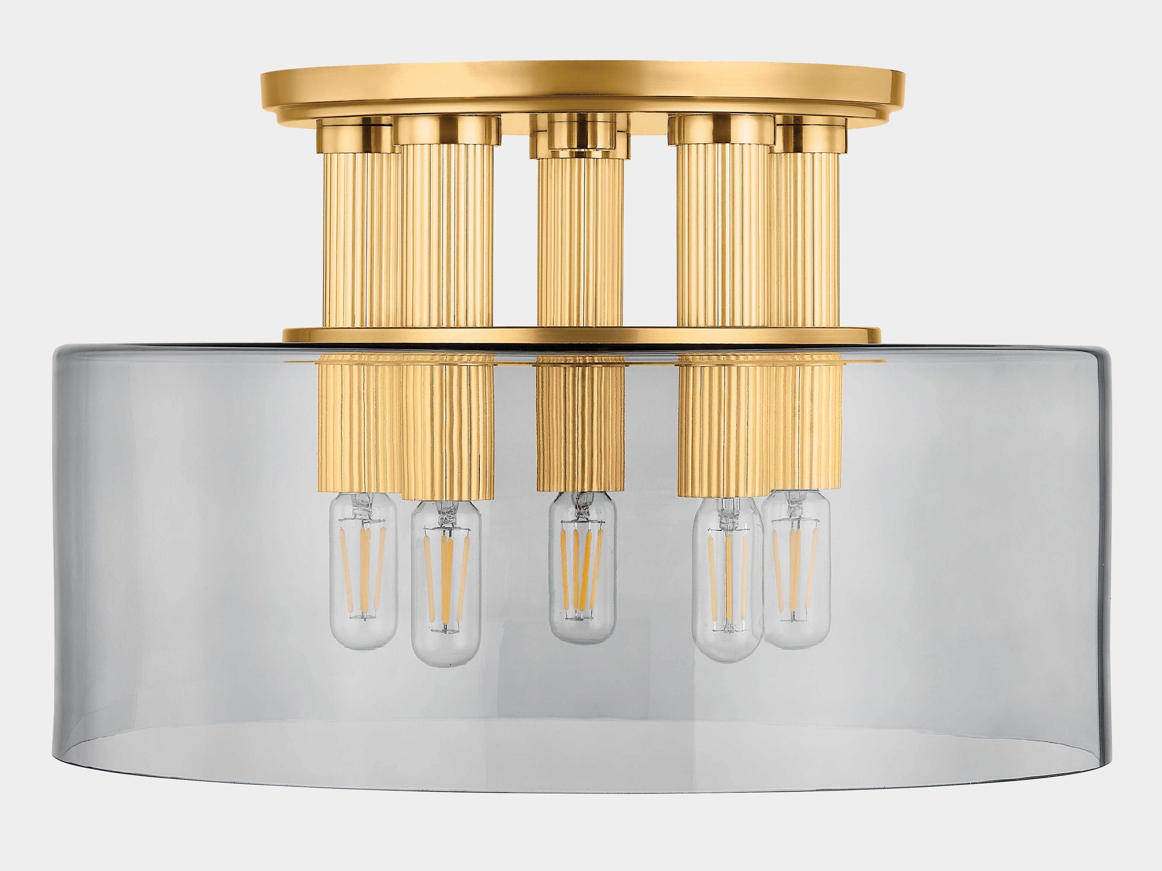 Hudson Valley Crystler 5-Light Aged Brass Drum Semi Flush Mount
