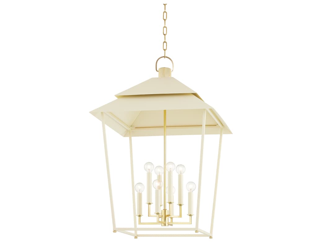 Hudson Valley Natick 8-Light Aged Brass White Candelabra Lantern Chandelier